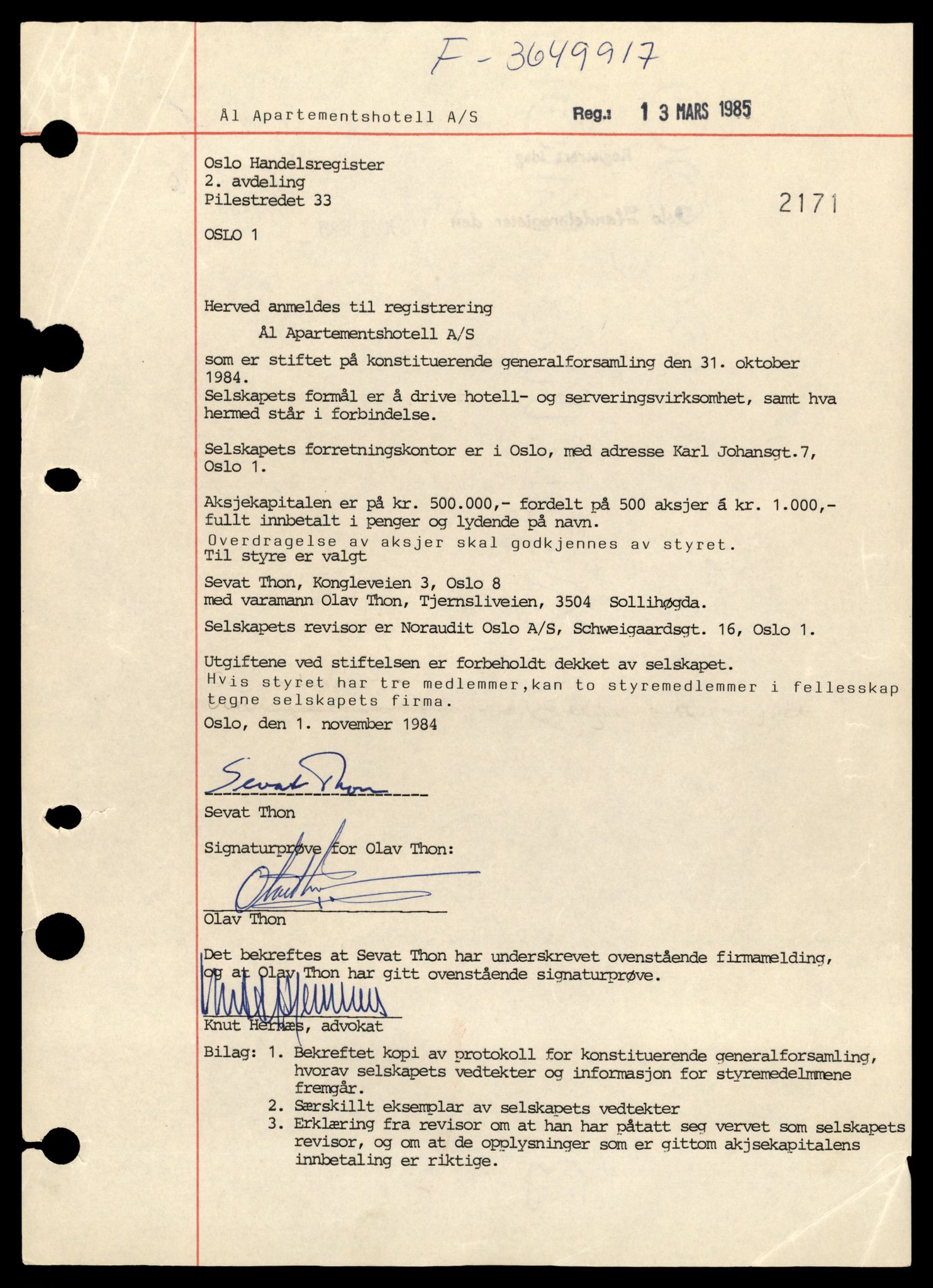 Oslo byfogd, Handelsregisteret, SAT/A-10867/G/Gb/Gbb/L0093: Registreringsmeldinger, A-Be, 1987, p. 3