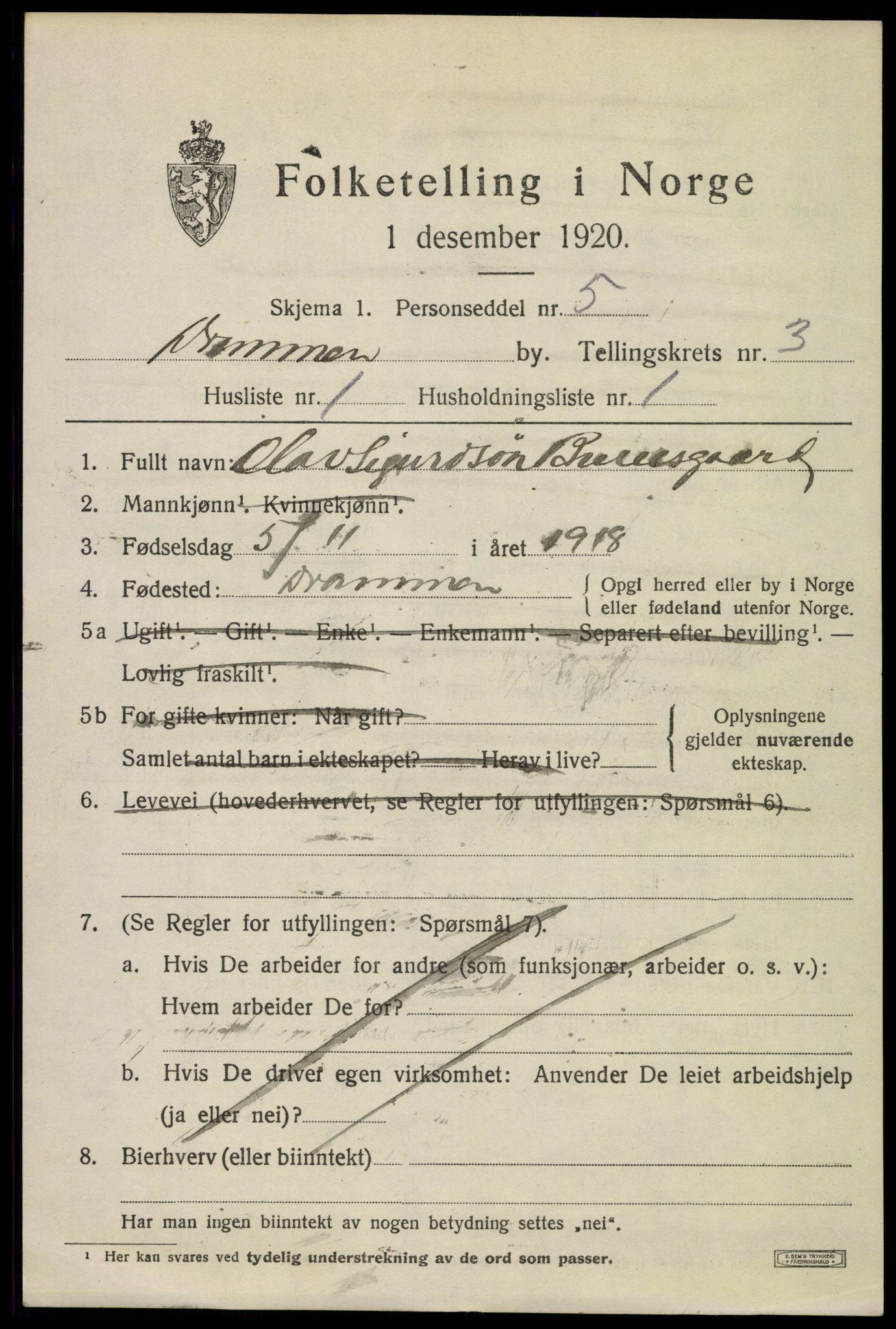 SAKO, 1920 census for Drammen, 1920, p. 29945