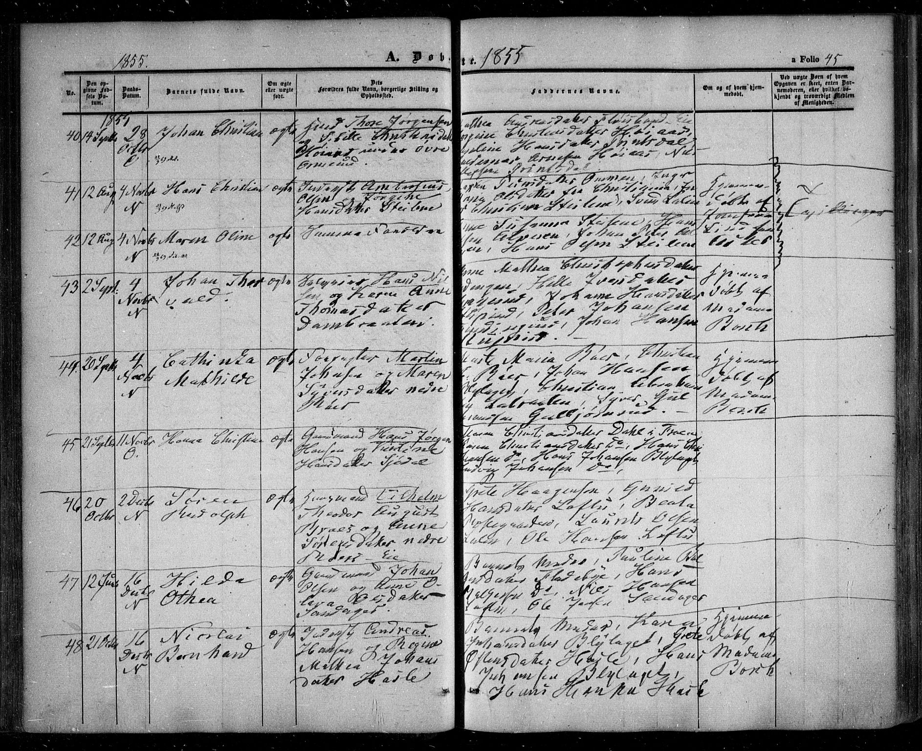 Nesodden prestekontor Kirkebøker, AV/SAO-A-10013/F/Fa/L0007: Parish register (official) no. I 7, 1848-1868, p. 45