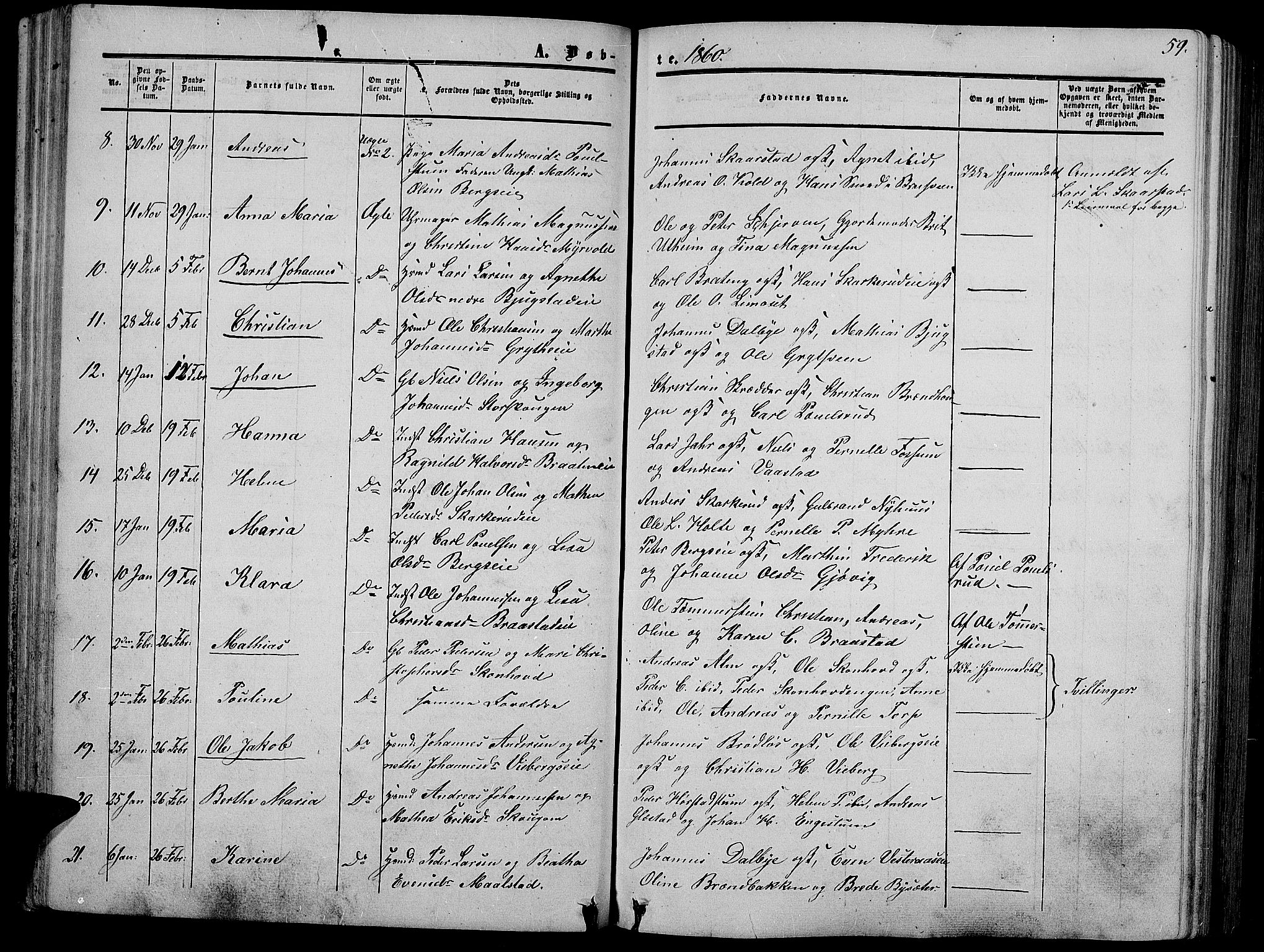 Vardal prestekontor, SAH/PREST-100/H/Ha/Hab/L0005: Parish register (copy) no. 5, 1854-1868, p. 59