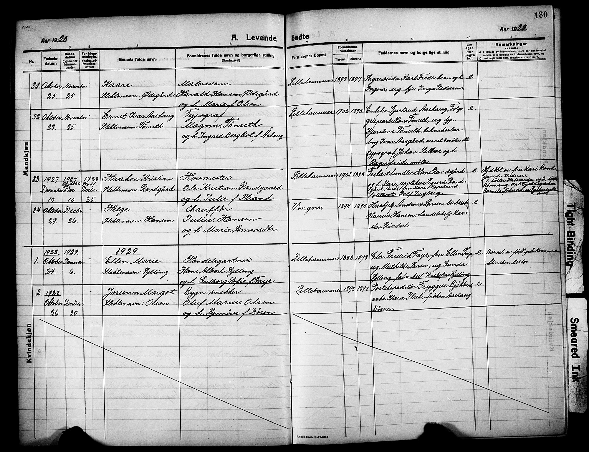 Lillehammer prestekontor, SAH/PREST-088/H/Ha/Hab/L0002: Parish register (copy) no. 2, 1913-1929, p. 130