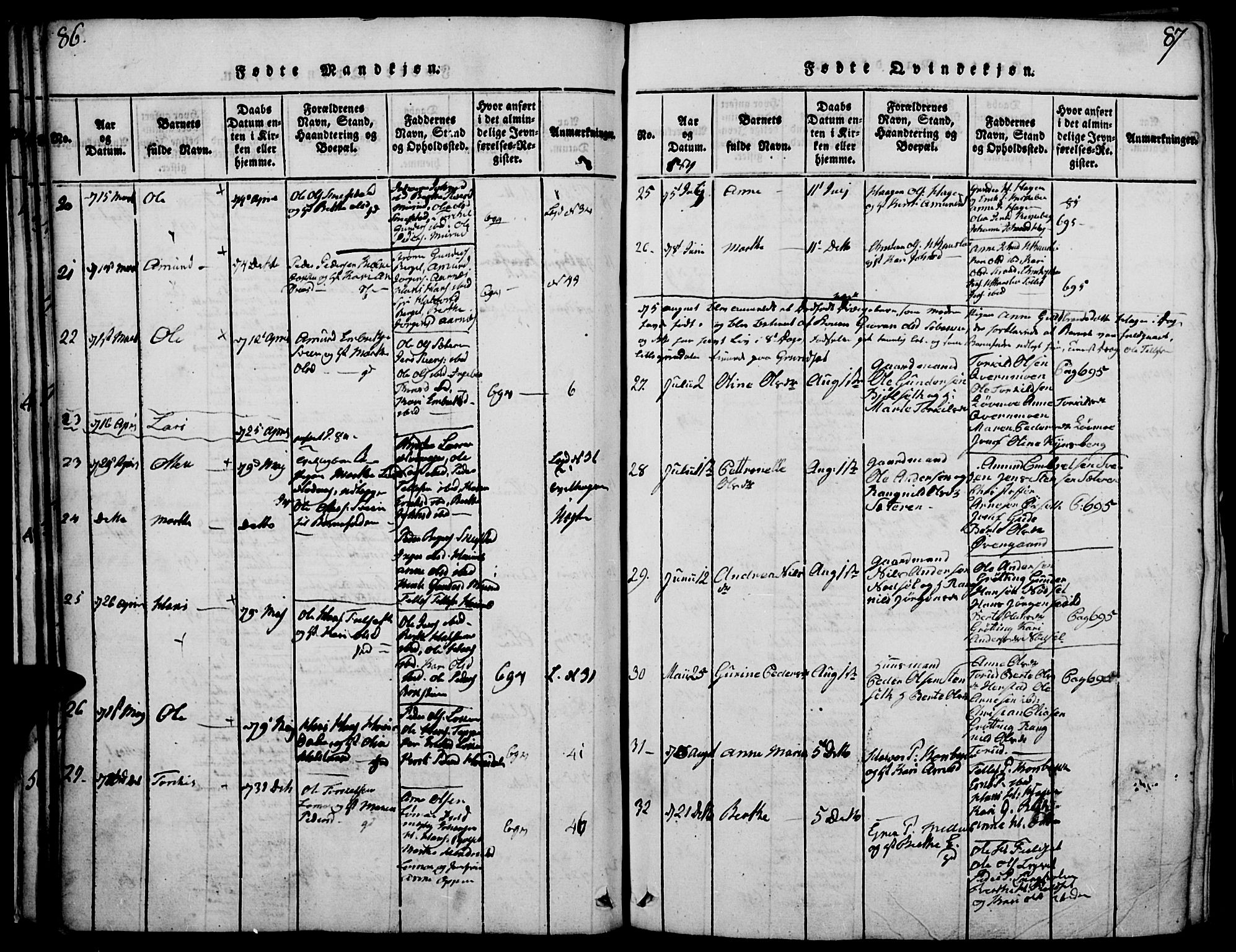 Elverum prestekontor, AV/SAH-PREST-044/H/Ha/Haa/L0007: Parish register (official) no. 7, 1815-1830, p. 86-87