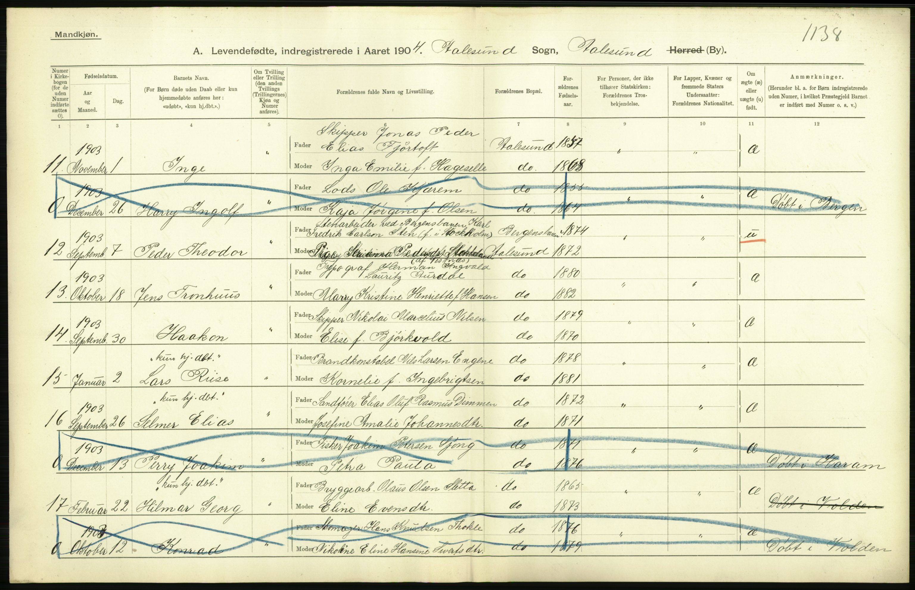 Statistisk sentralbyrå, Sosiodemografiske emner, Befolkning, AV/RA-S-2228/D/Df/Dfa/Dfab/L0016: Romsdals amt: Fødte, gifte, døde., 1904, p. 570