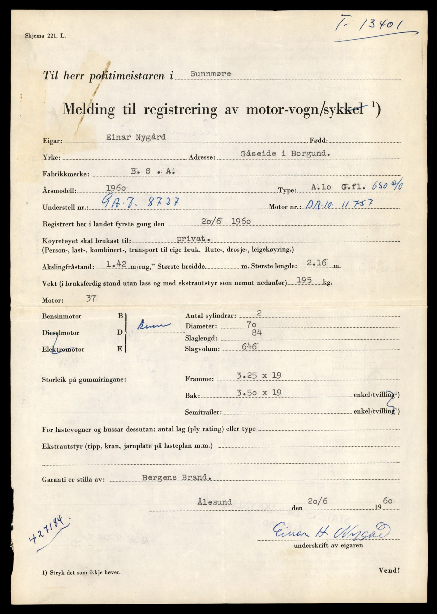 Møre og Romsdal vegkontor - Ålesund trafikkstasjon, AV/SAT-A-4099/F/Fe/L0039: Registreringskort for kjøretøy T 13361 - T 13530, 1927-1998, p. 693