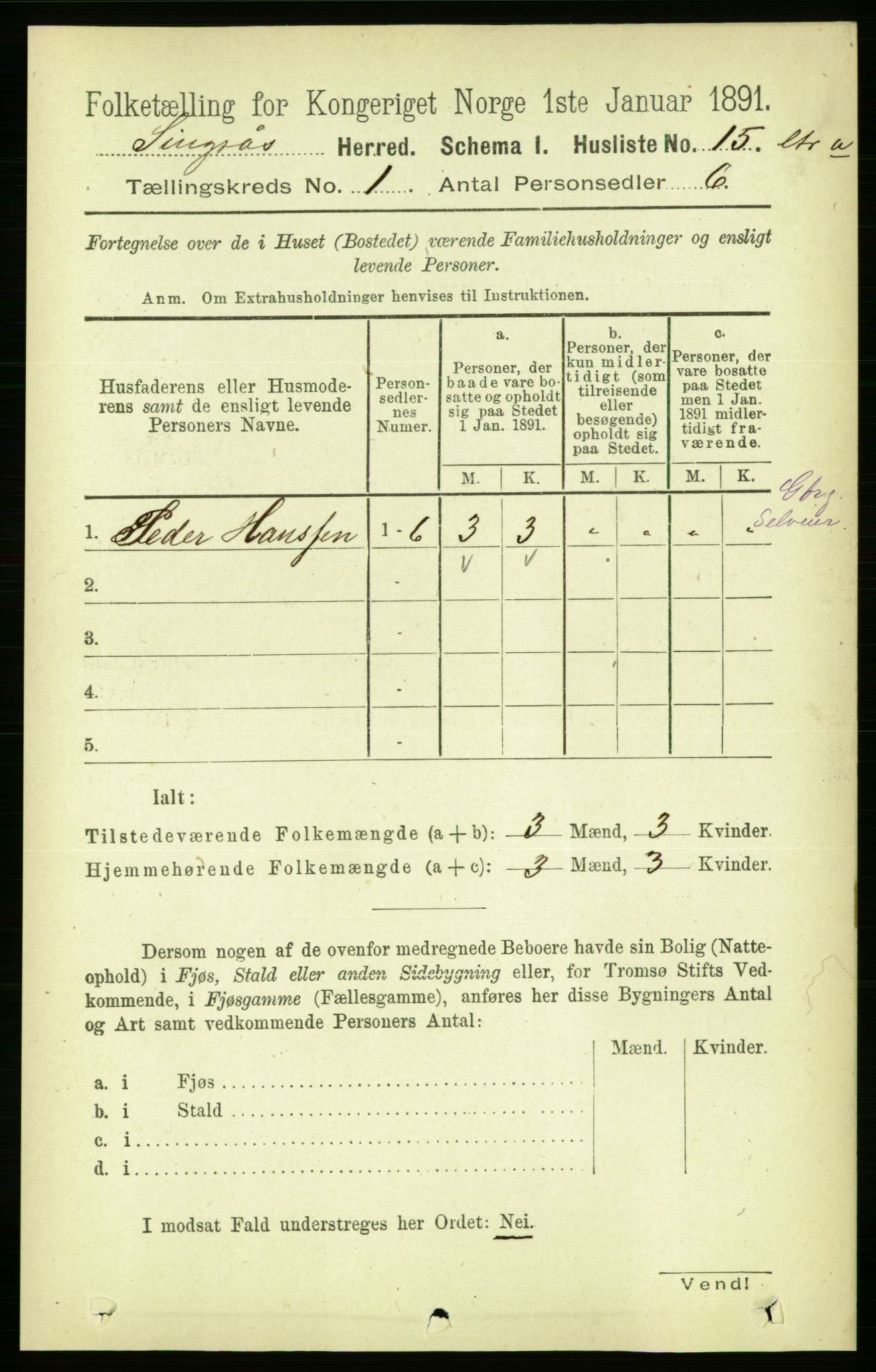 RA, 1891 census for 1646 Singsås, 1891, p. 44