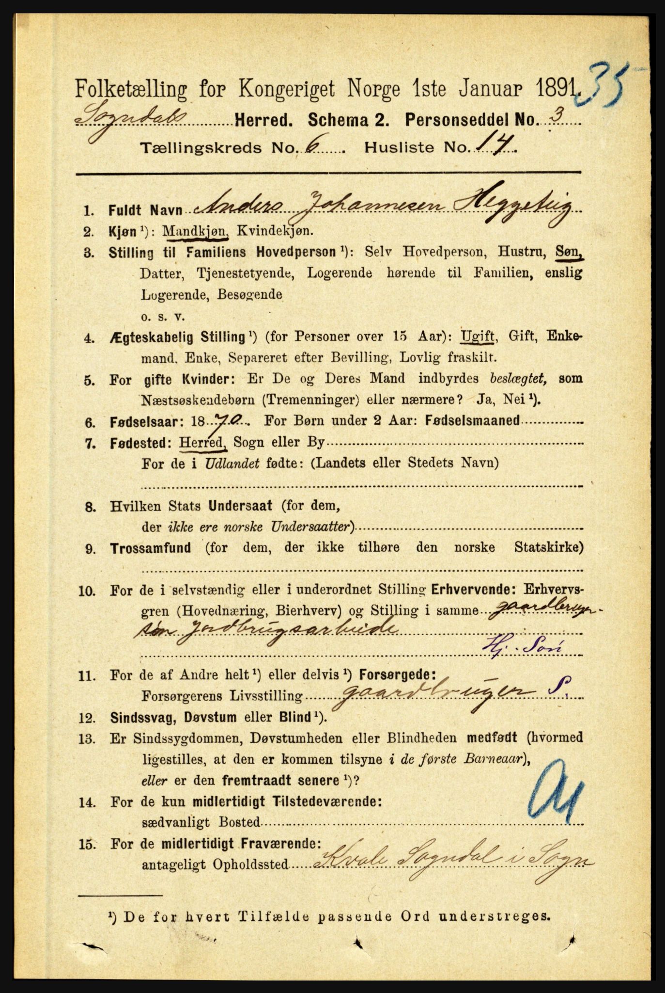 RA, 1891 census for 1420 Sogndal, 1891, p. 2687