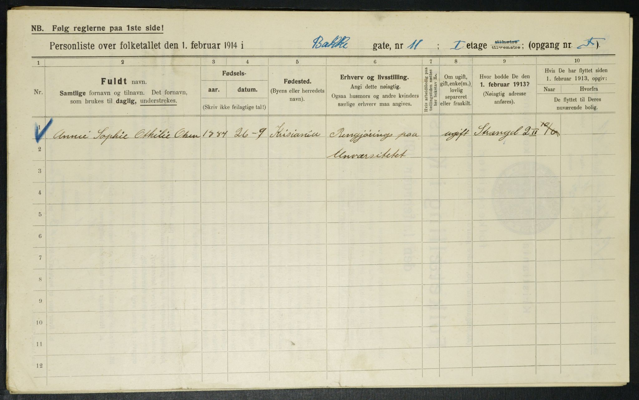 OBA, Municipal Census 1914 for Kristiania, 1914, p. 2789