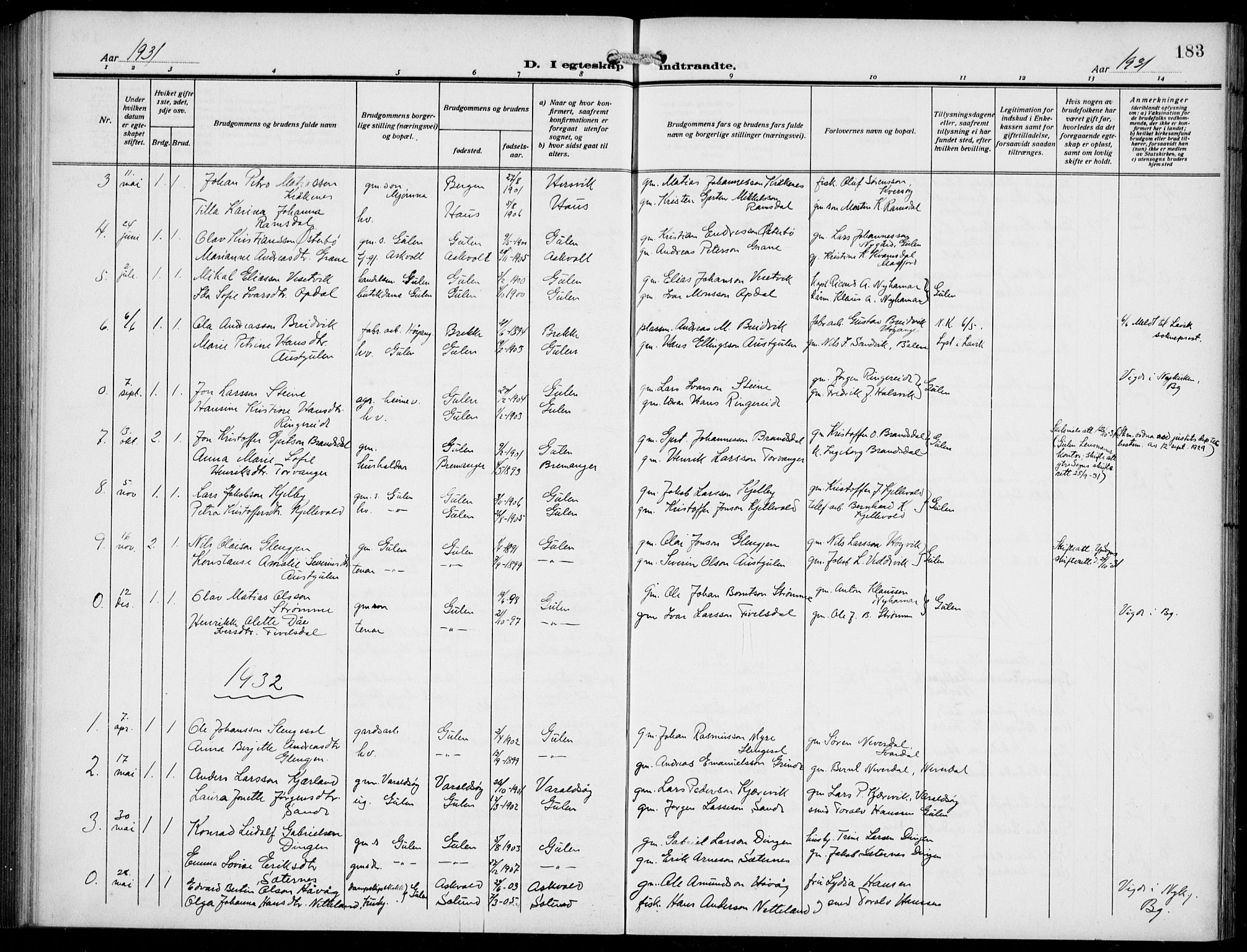 Gulen sokneprestembete, AV/SAB-A-80201/H/Hab/Habb/L0004: Parish register (copy) no. B 4, 1908-1936, p. 183