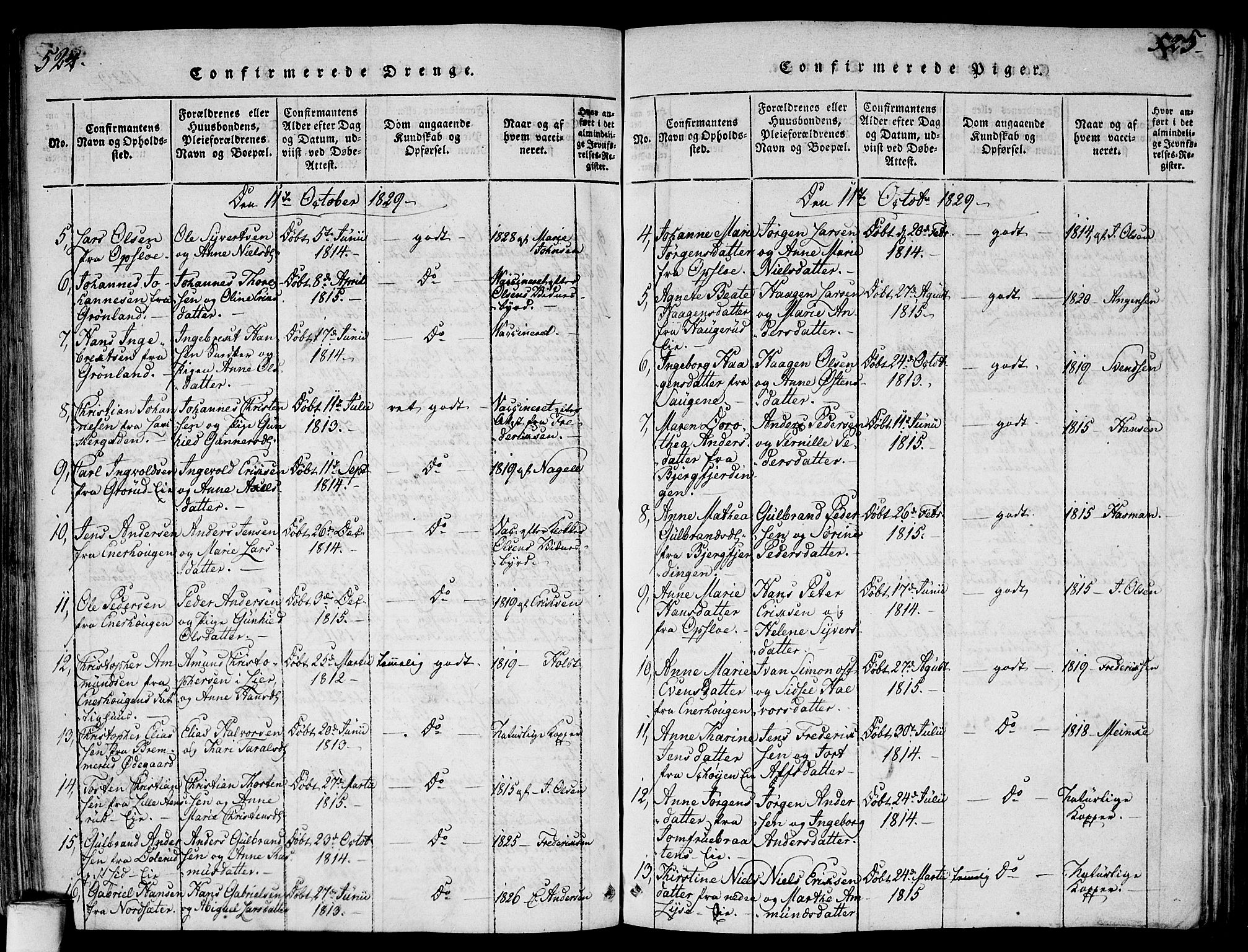 Gamlebyen prestekontor Kirkebøker, SAO/A-10884/F/Fa/L0002: Parish register (official) no. 2, 1817-1829, p. 524-525