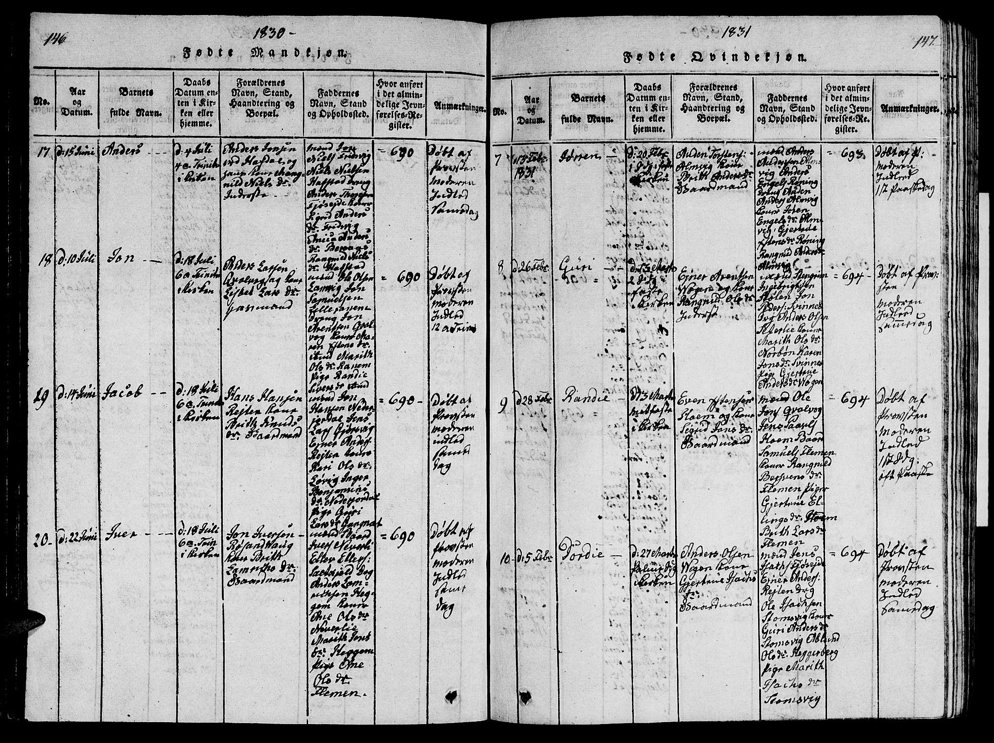 Ministerialprotokoller, klokkerbøker og fødselsregistre - Møre og Romsdal, AV/SAT-A-1454/586/L0990: Parish register (copy) no. 586C01, 1819-1837, p. 146-147