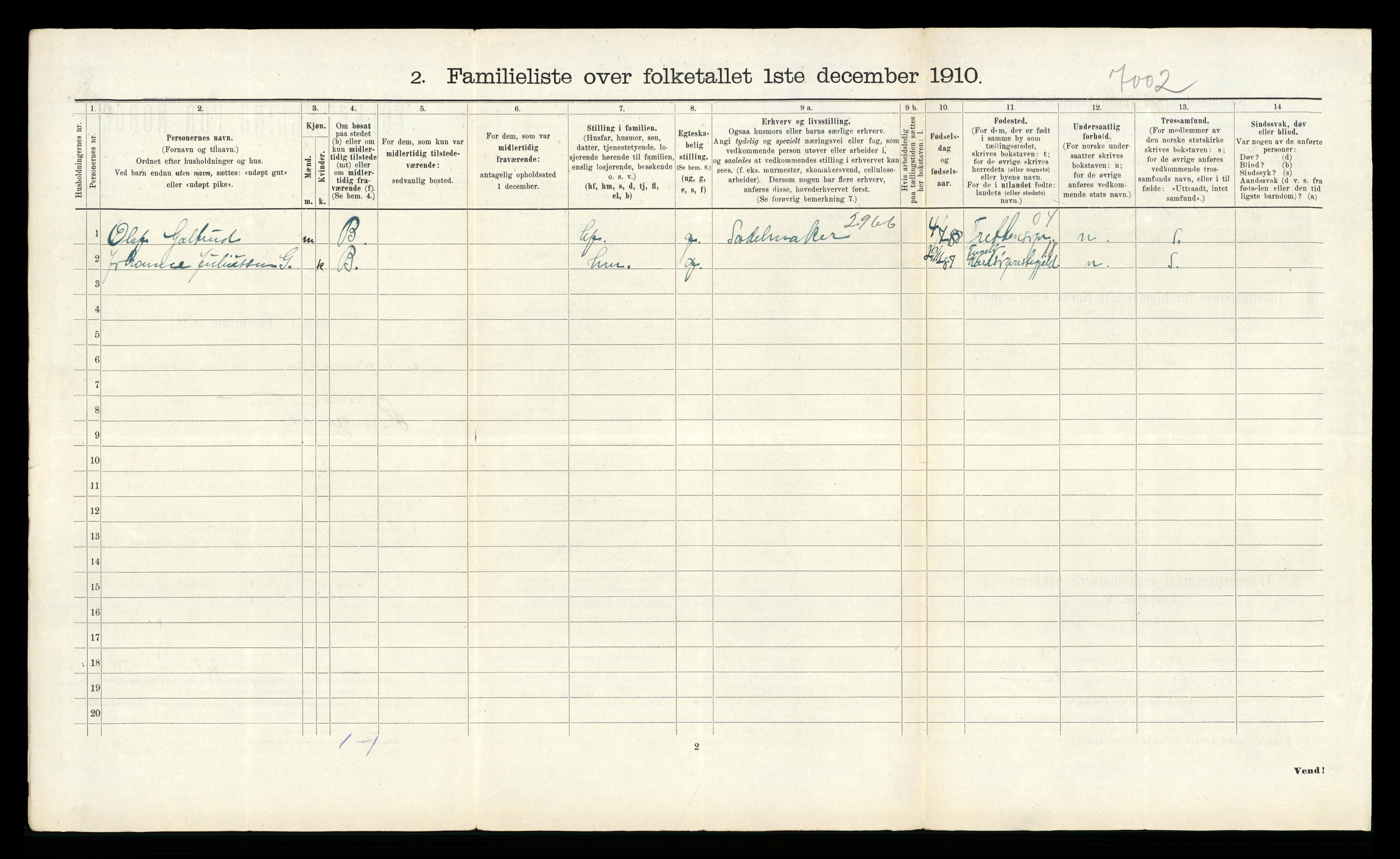 RA, 1910 census for Lillehammer, 1910, p. 2206