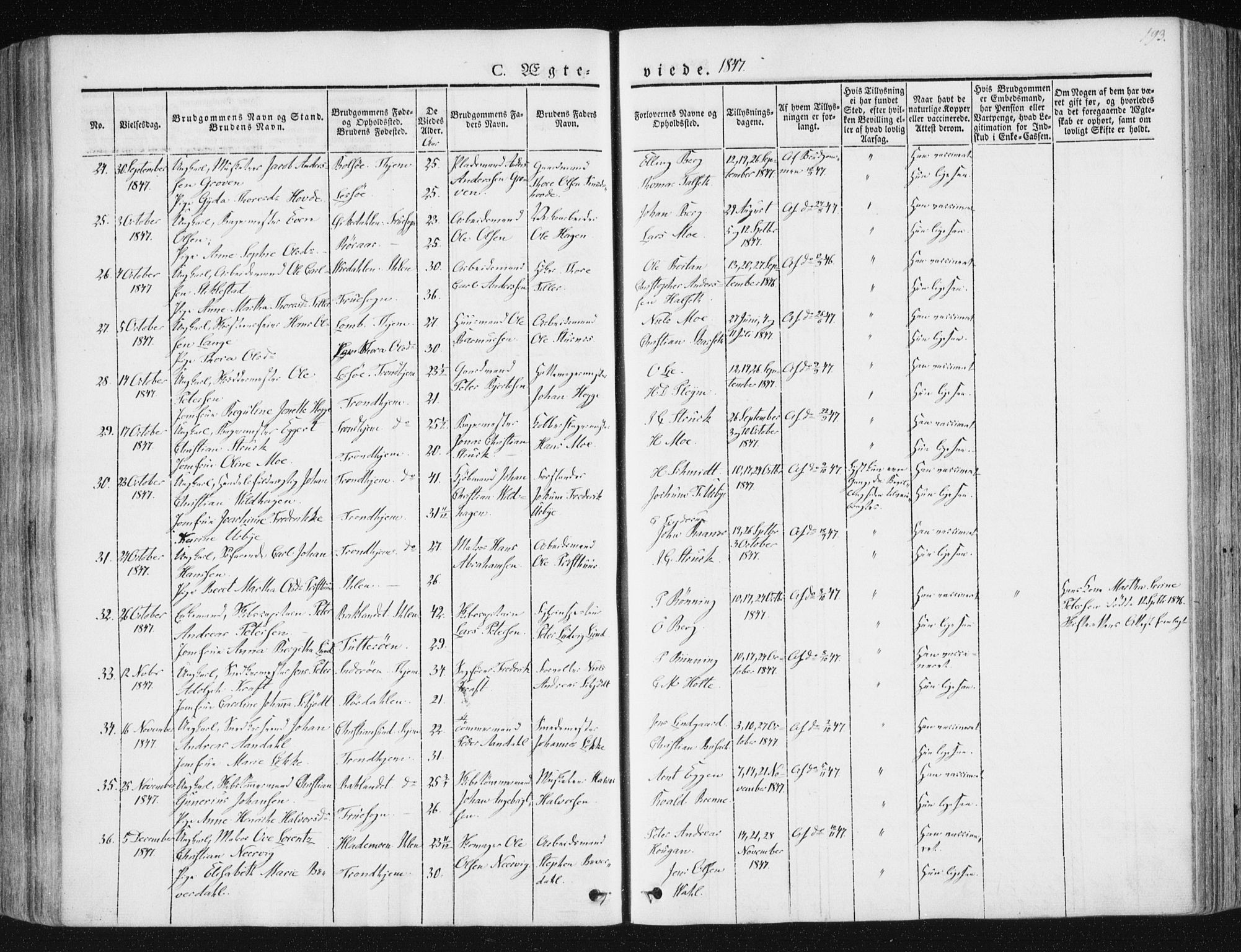 Ministerialprotokoller, klokkerbøker og fødselsregistre - Sør-Trøndelag, AV/SAT-A-1456/602/L0110: Parish register (official) no. 602A08, 1840-1854, p. 193