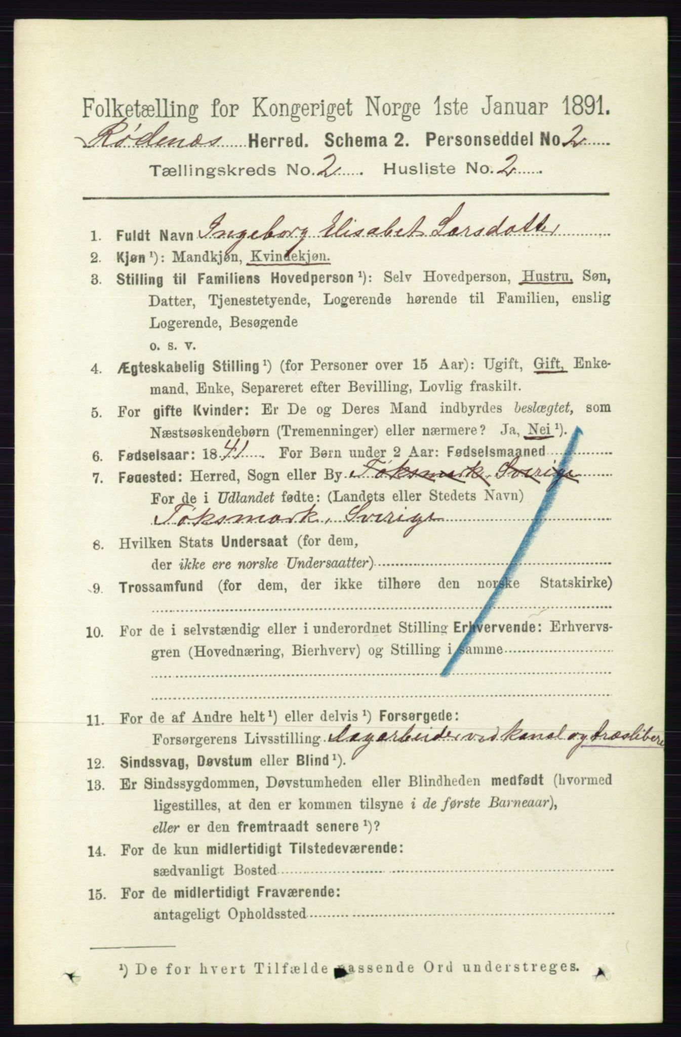 RA, 1891 census for 0120 Rødenes, 1891, p. 734