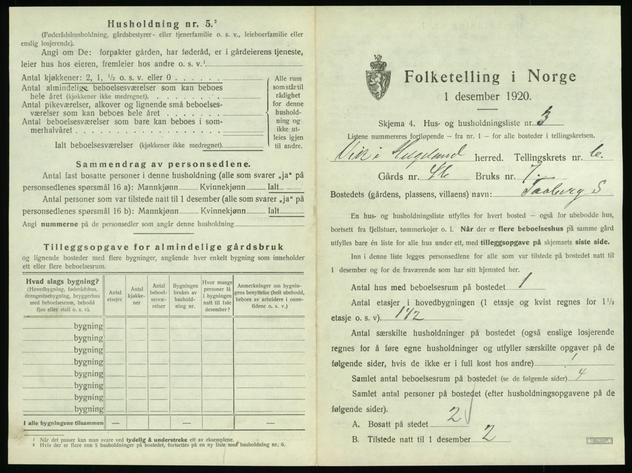 SAT, 1920 census for Vik, 1920, p. 461