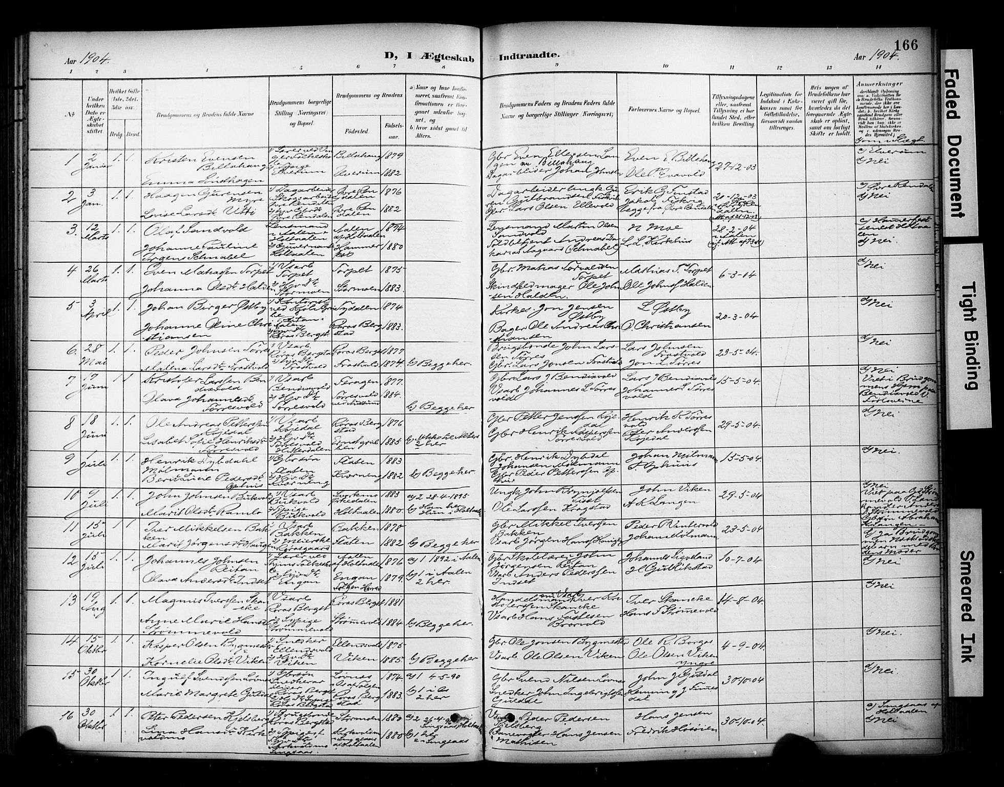 Ministerialprotokoller, klokkerbøker og fødselsregistre - Sør-Trøndelag, SAT/A-1456/681/L0936: Parish register (official) no. 681A14, 1899-1908, p. 166