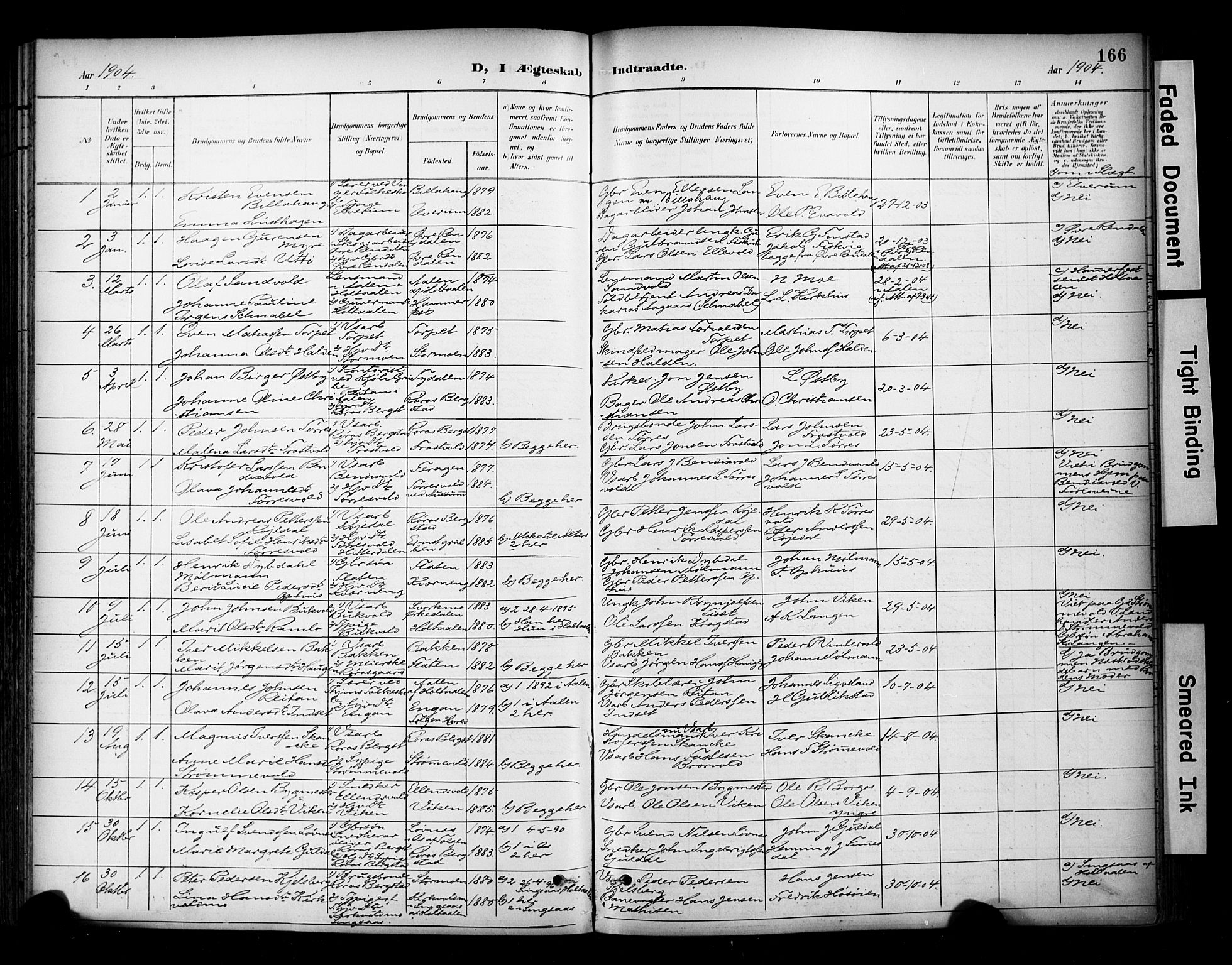 Ministerialprotokoller, klokkerbøker og fødselsregistre - Sør-Trøndelag, AV/SAT-A-1456/681/L0936: Parish register (official) no. 681A14, 1899-1908, p. 166