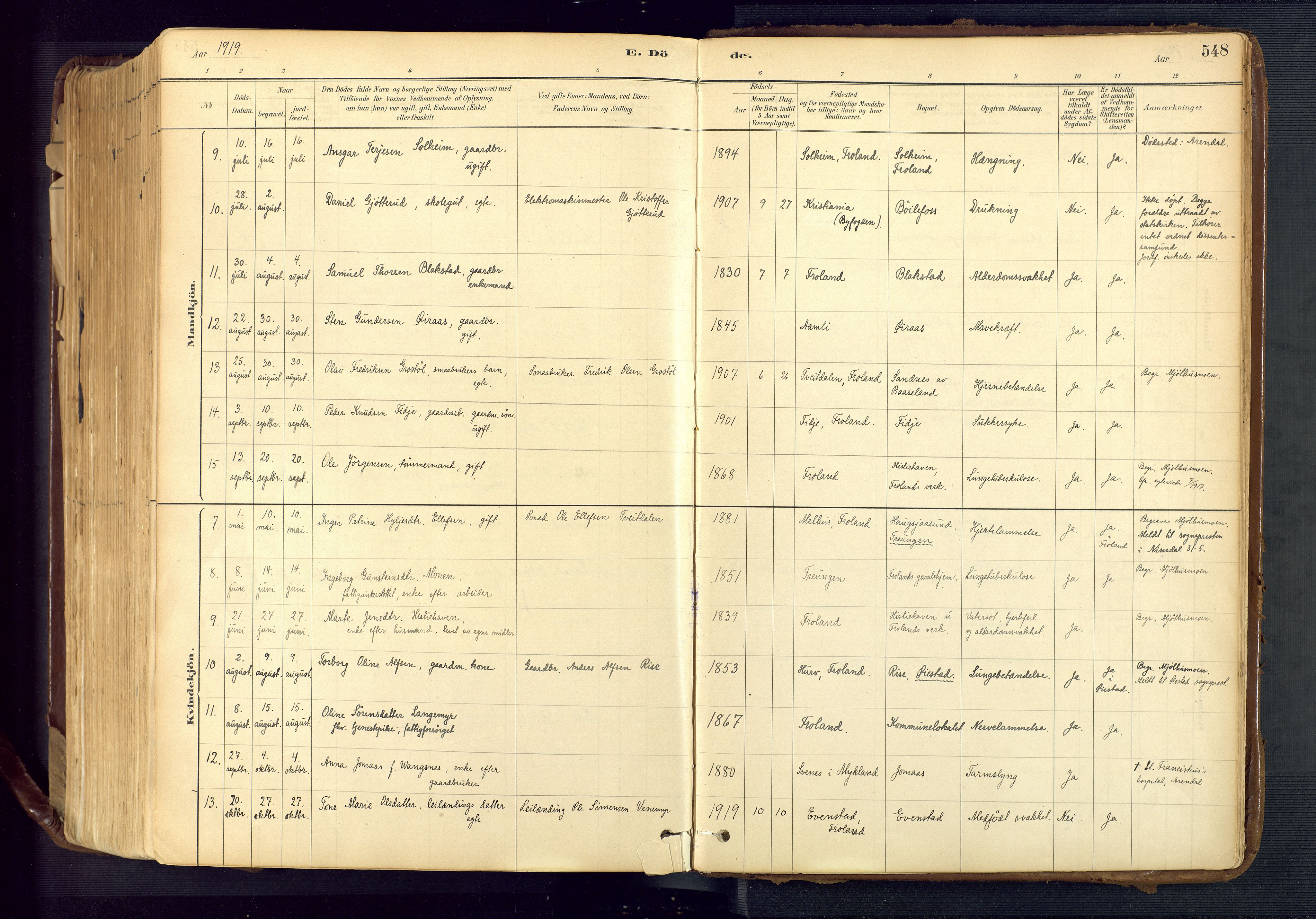 Froland sokneprestkontor, SAK/1111-0013/F/Fa/L0005: Parish register (official) no. A 5, 1882-1921, p. 548