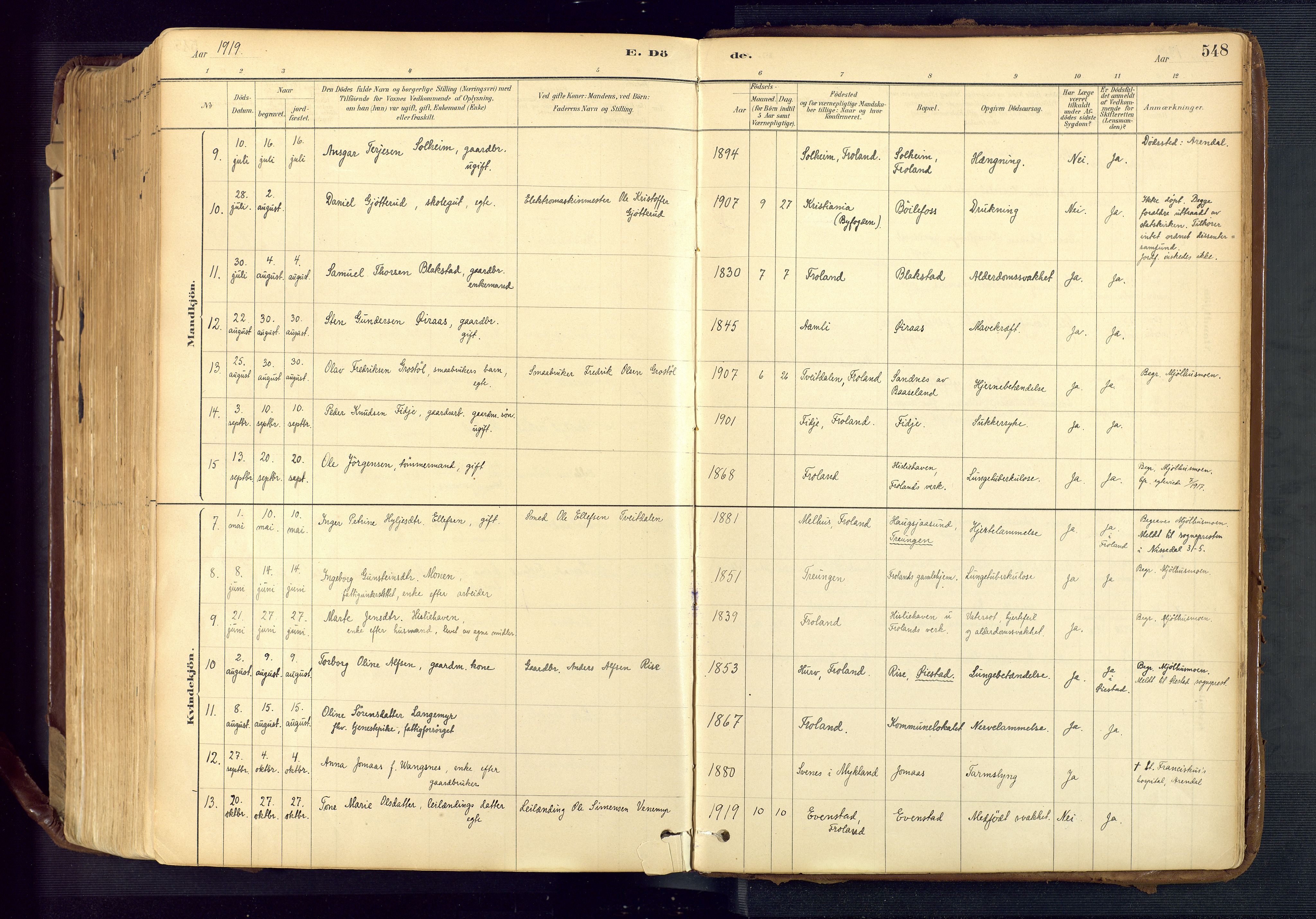 Froland sokneprestkontor, AV/SAK-1111-0013/F/Fa/L0005: Parish register (official) no. A 5, 1882-1921, p. 548