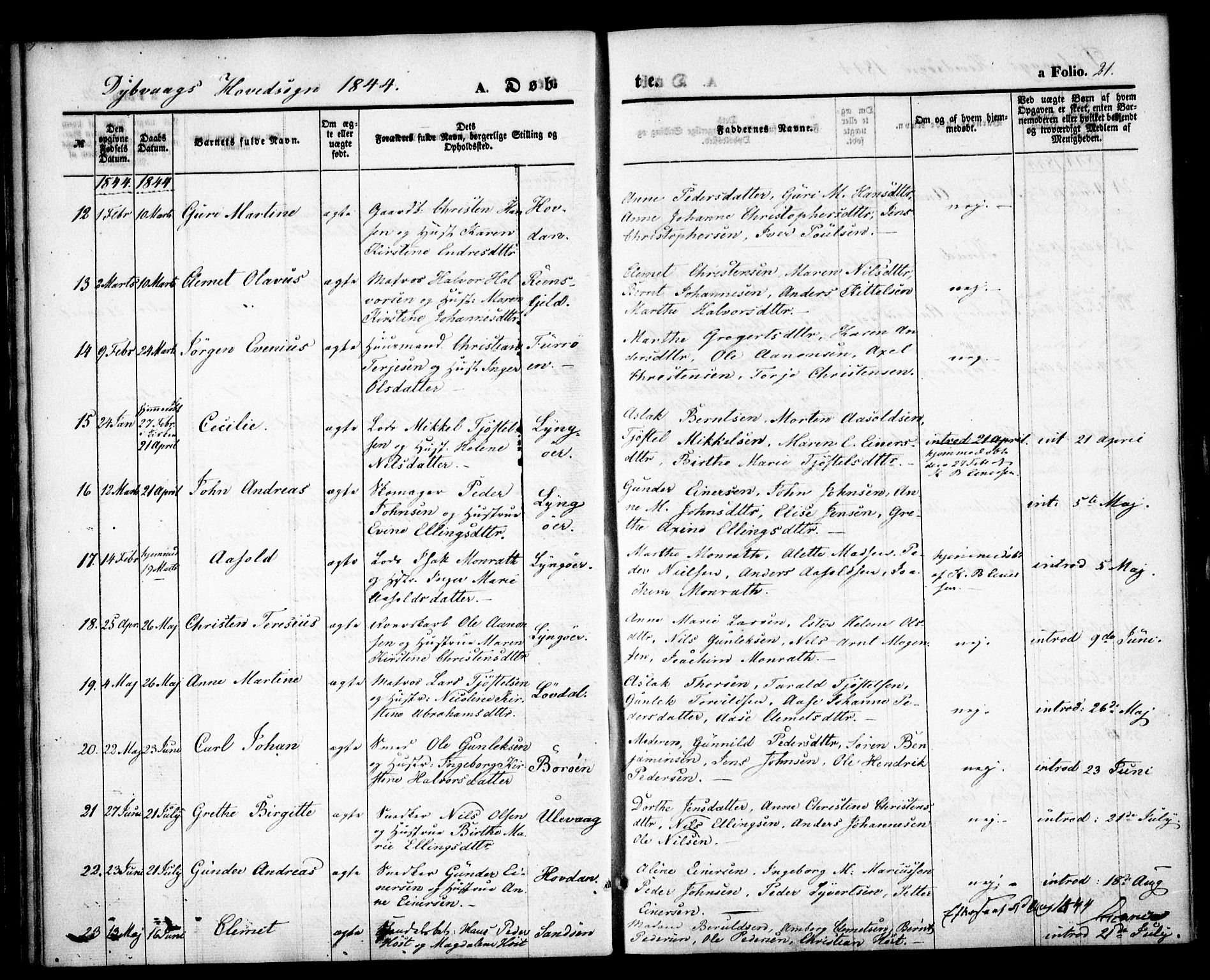 Dypvåg sokneprestkontor, AV/SAK-1111-0007/F/Fa/Faa/L0005: Parish register (official) no. A 5, 1841-1854, p. 21