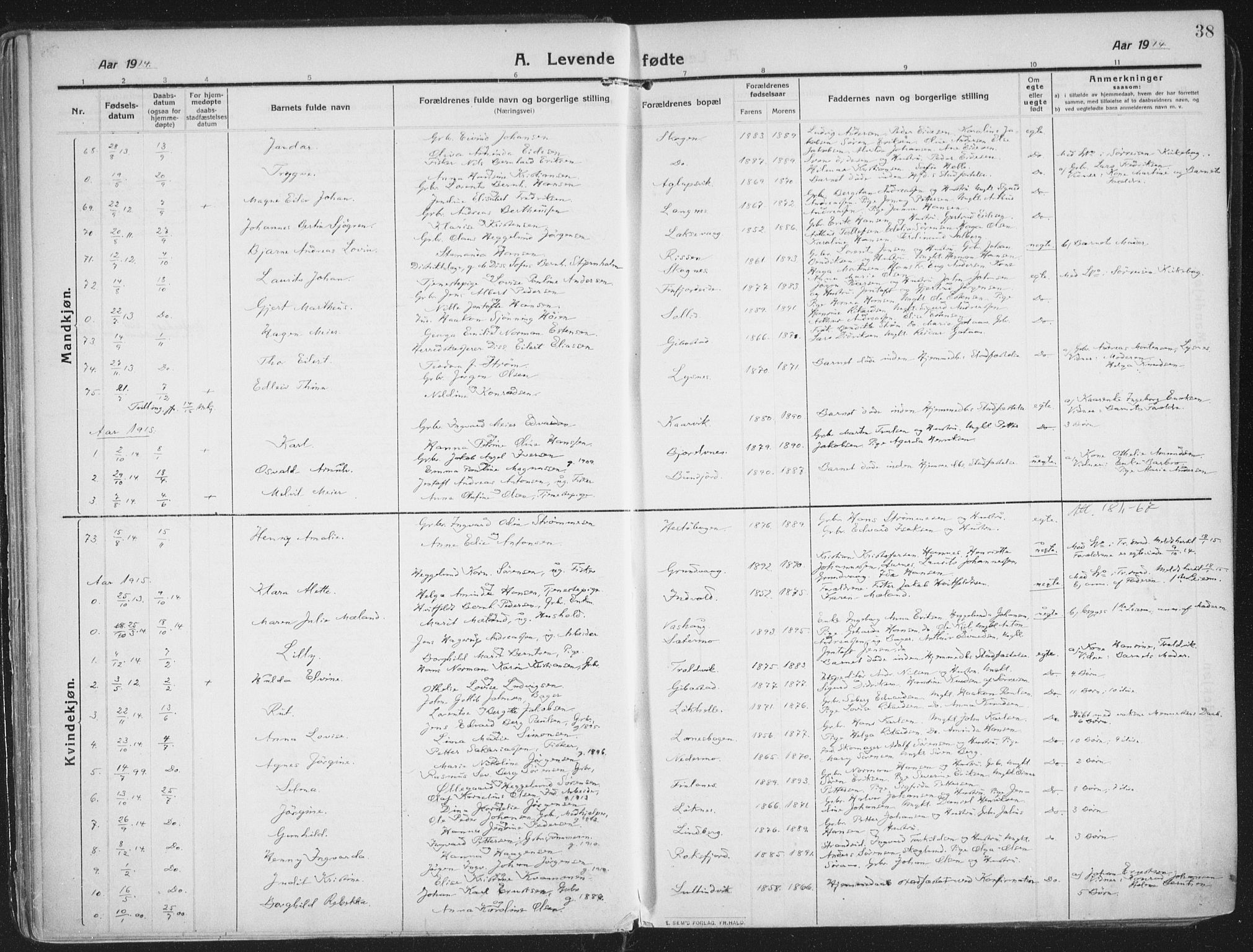 Lenvik sokneprestembete, SATØ/S-1310/H/Ha/Haa/L0016kirke: Parish register (official) no. 16, 1910-1924, p. 38
