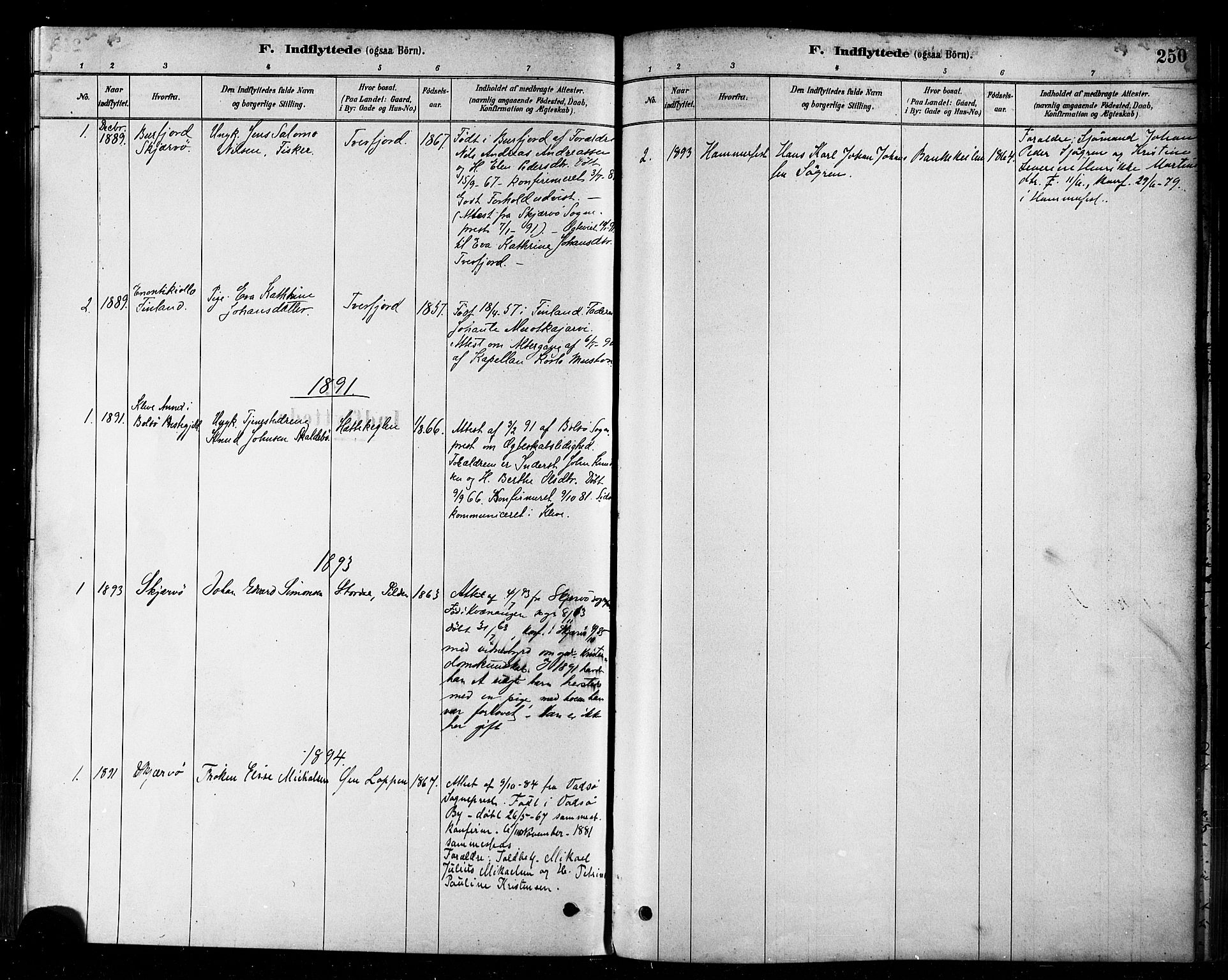 Loppa sokneprestkontor, AV/SATØ-S-1339/H/Ha/L0006kirke: Parish register (official) no. 6, 1879-1895, p. 250