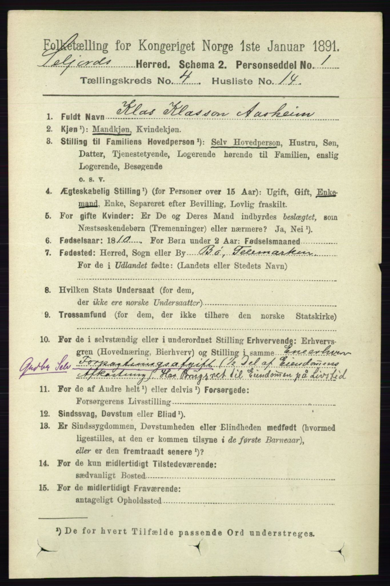 RA, 1891 census for 0828 Seljord, 1891, p. 1359