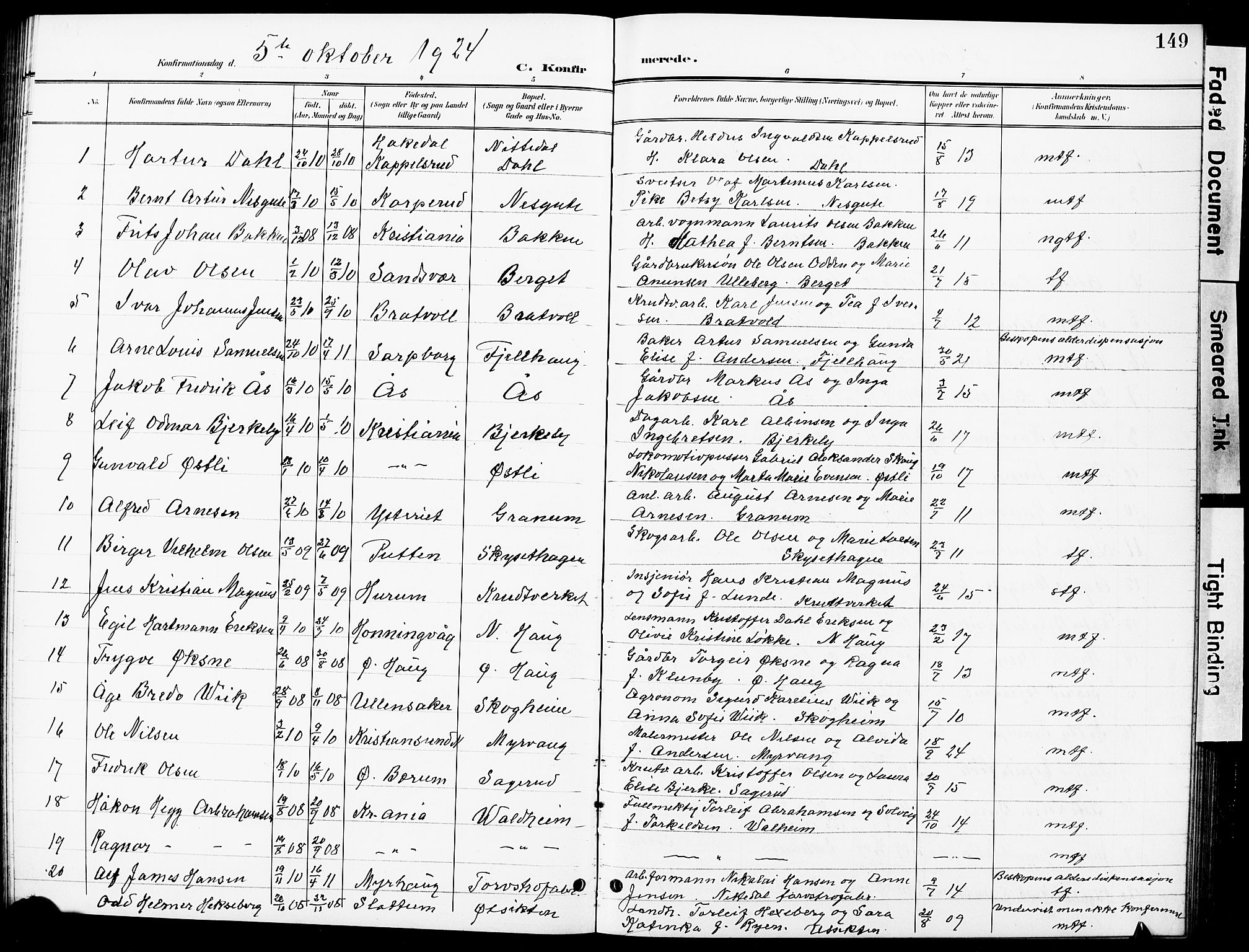 Nittedal prestekontor Kirkebøker, SAO/A-10365a/G/Ga/L0003: Parish register (copy) no. I 3, 1902-1929, p. 149