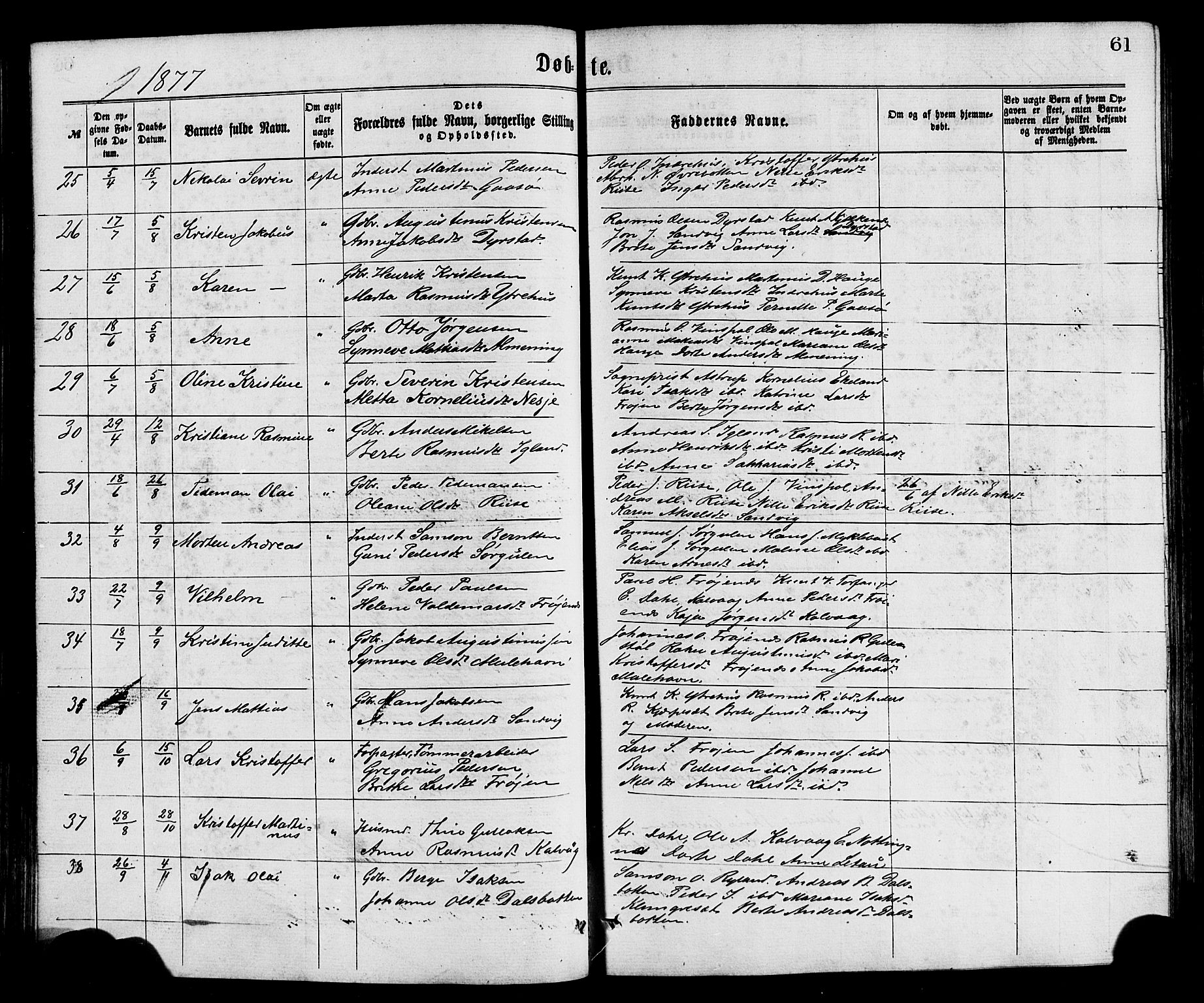 Bremanger sokneprestembete, SAB/A-82201/H/Hab/Haba/L0002: Parish register (copy) no. A 2, 1866-1889, p. 61
