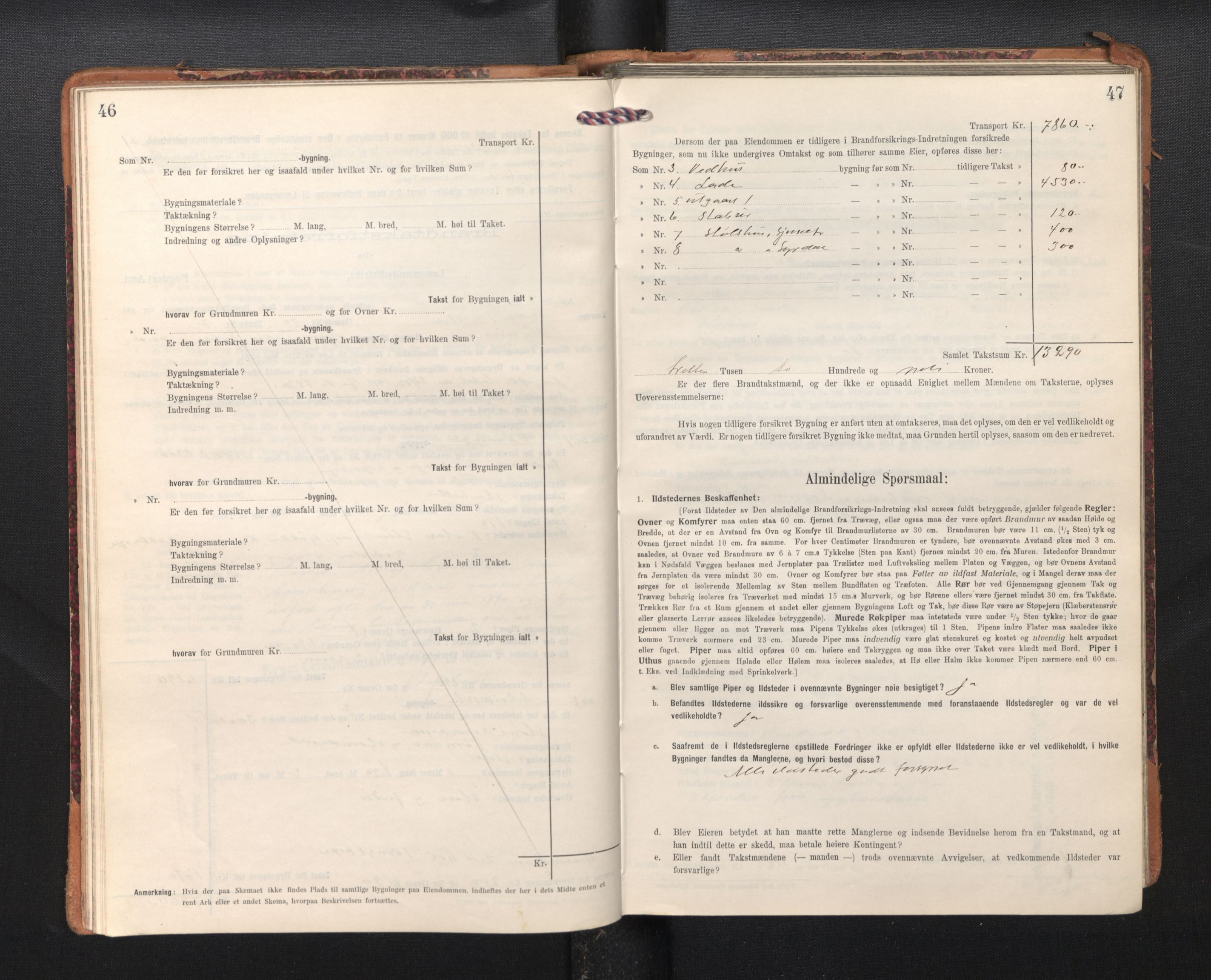 Lensmannen i Kvam, SAB/A-33201/0012/L0006: Branntakstprotokoll, skjematakst, 1913-1955, p. 46-47