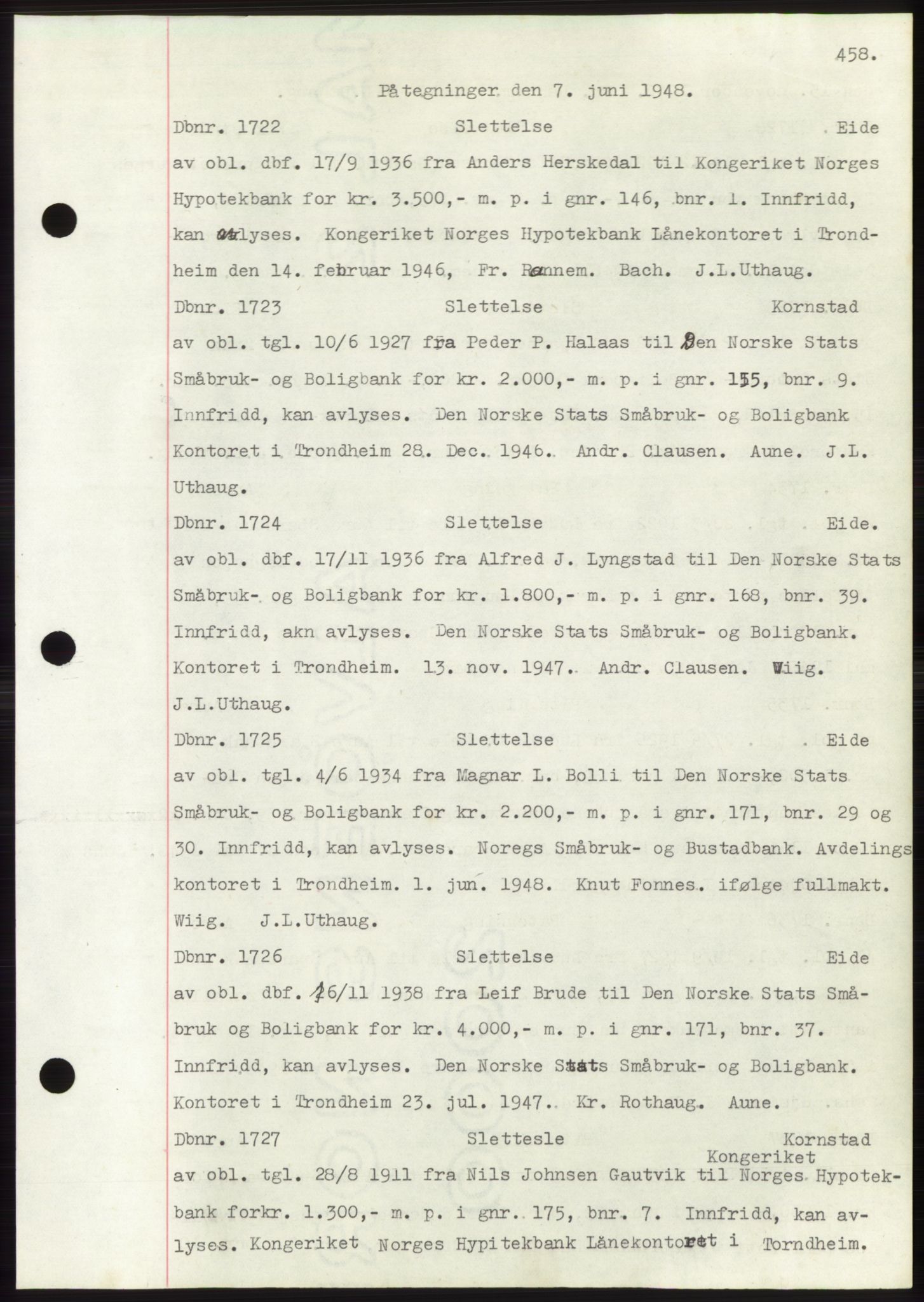 Nordmøre sorenskriveri, AV/SAT-A-4132/1/2/2Ca: Mortgage book no. C82b, 1946-1951, Diary no: : 1722/1948