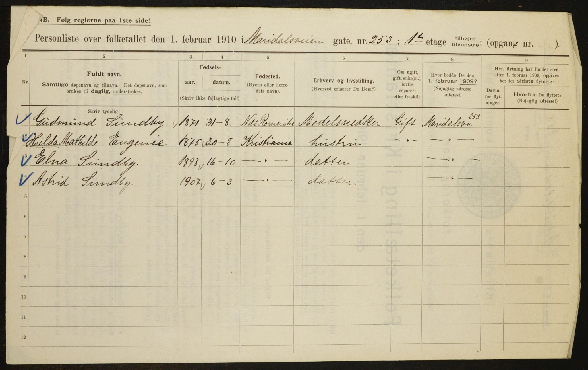 OBA, Municipal Census 1910 for Kristiania, 1910, p. 60732