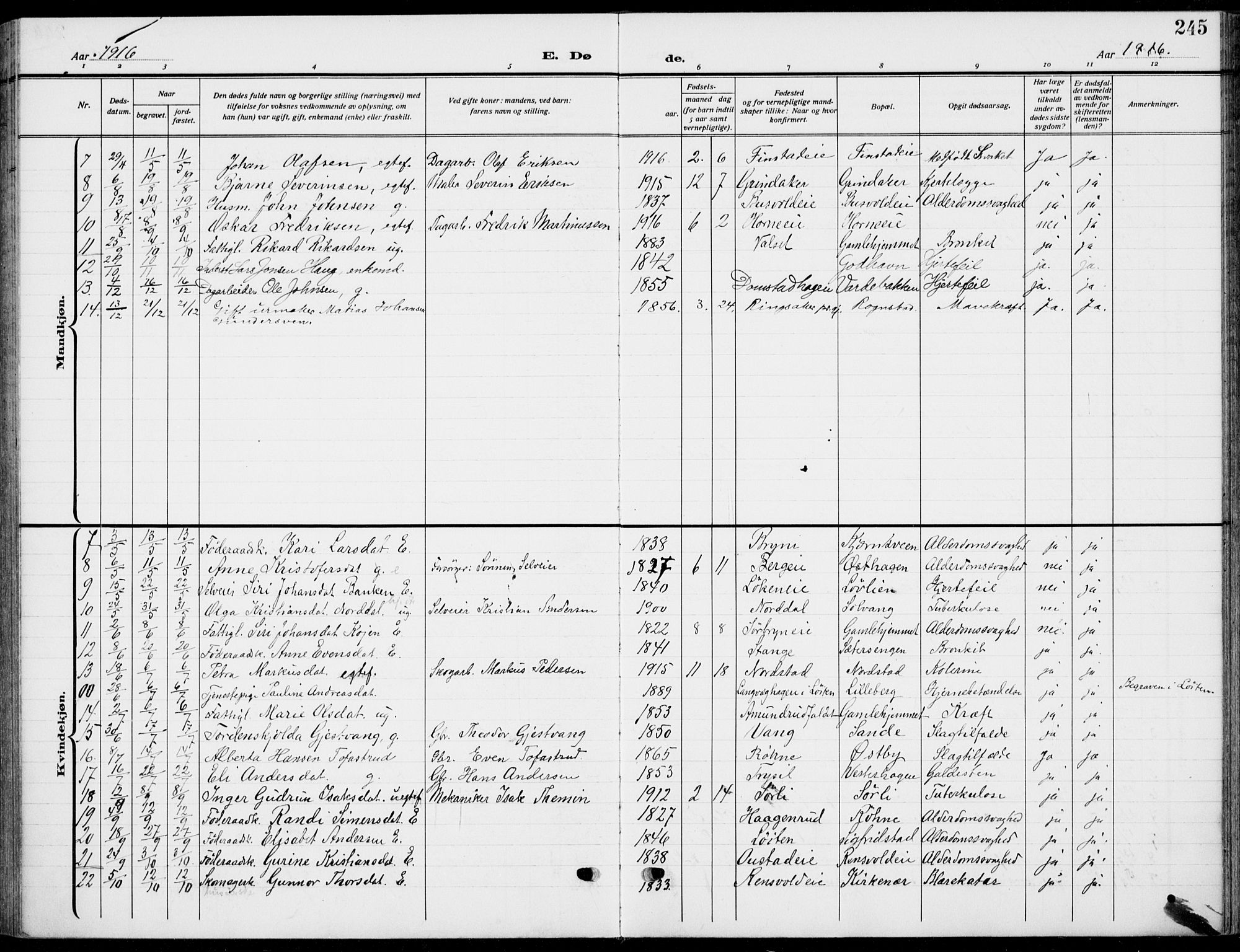 Romedal prestekontor, SAH/PREST-004/K/L0012: Parish register (official) no. 12, 1913-1935, p. 245