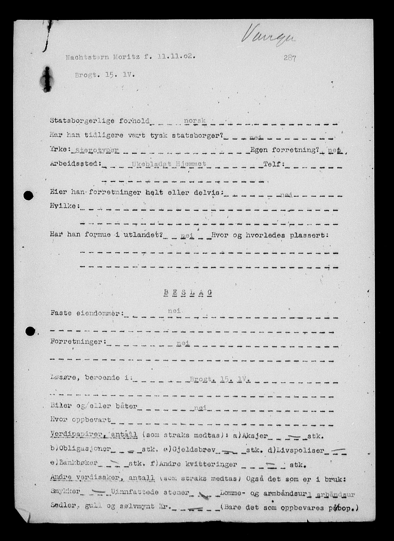 Justisdepartementet, Tilbakeføringskontoret for inndratte formuer, AV/RA-S-1564/H/Hc/Hcc/L0967: --, 1945-1947, p. 100