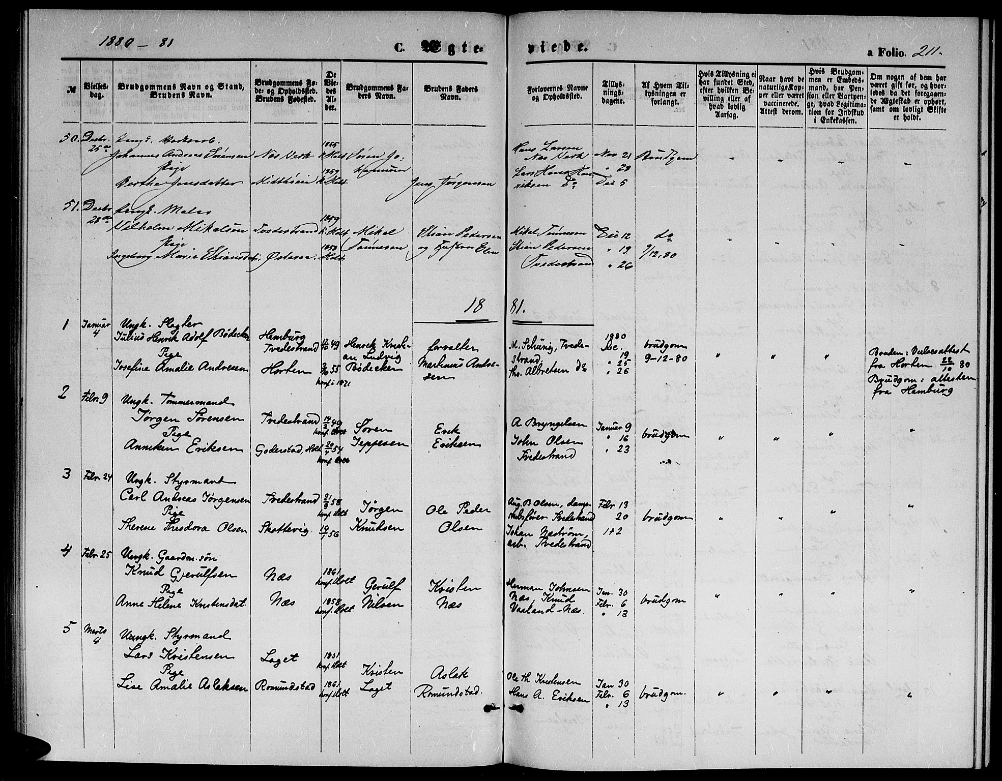 Holt sokneprestkontor, AV/SAK-1111-0021/F/Fb/L0009: Parish register (copy) no. B 9, 1871-1883, p. 211