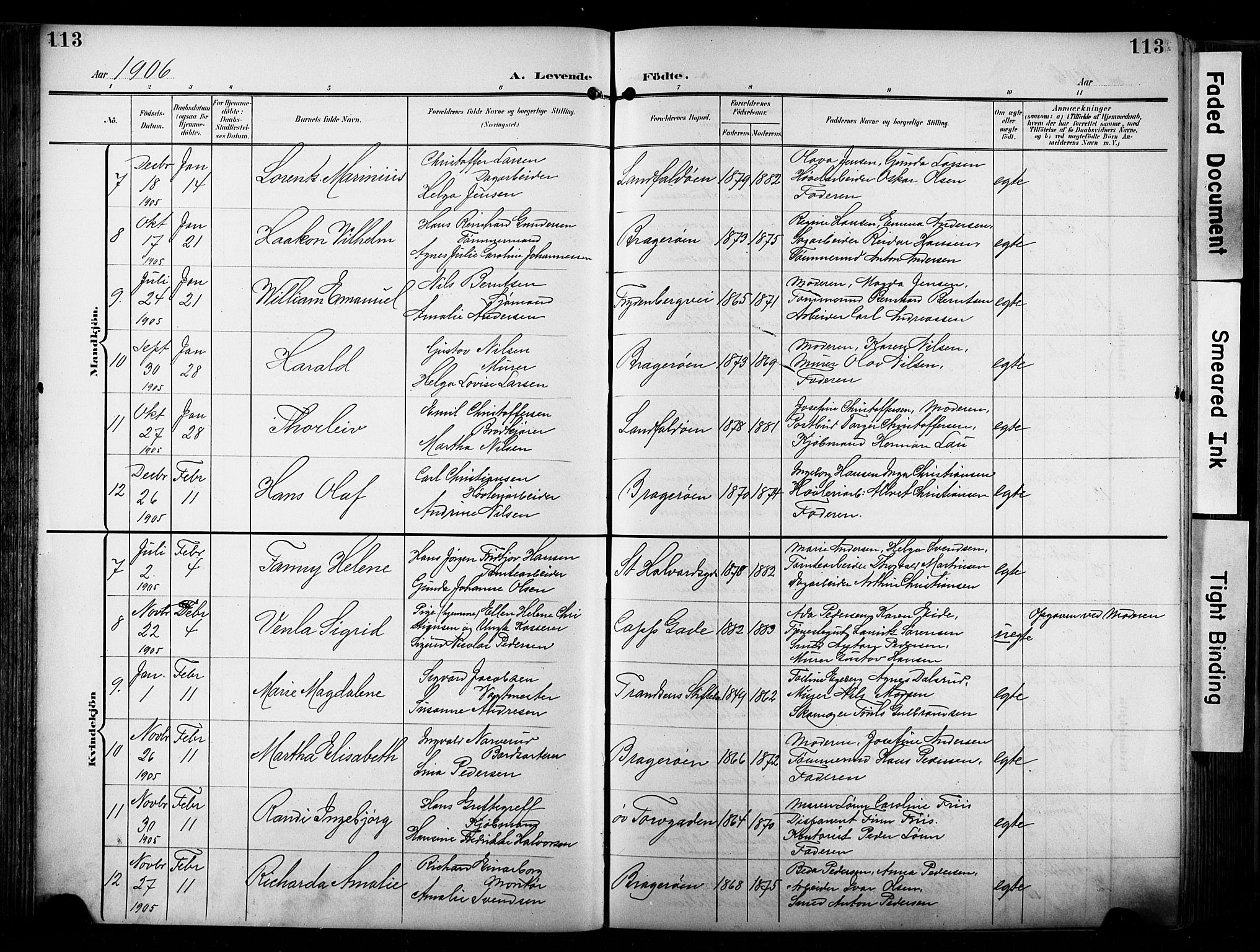 Bragernes kirkebøker, SAKO/A-6/F/Fb/L0009: Parish register (official) no. II 9, 1902-1911, p. 113