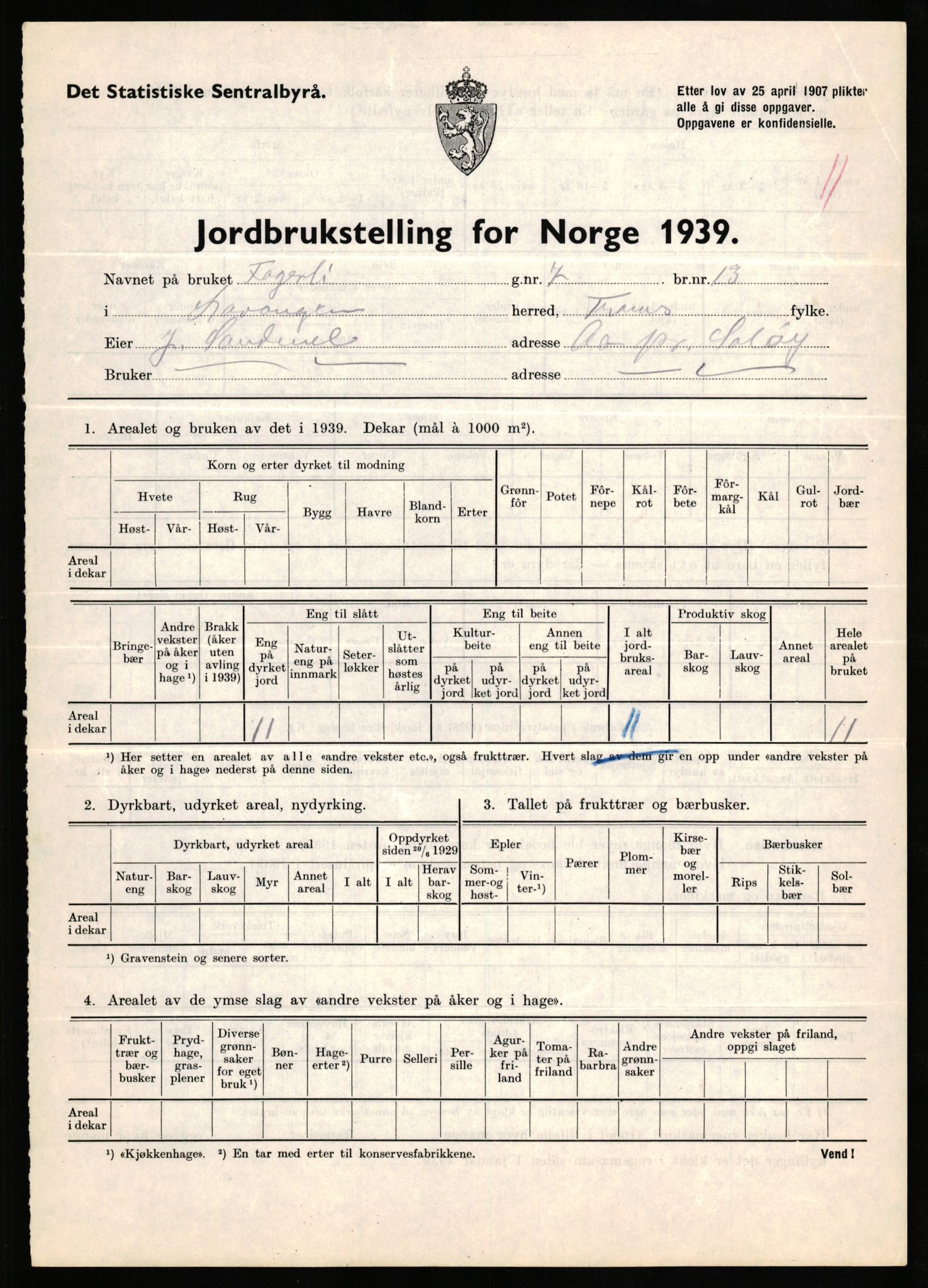 Statistisk sentralbyrå, Næringsøkonomiske emner, Jordbruk, skogbruk, jakt, fiske og fangst, AV/RA-S-2234/G/Gb/L0339: Troms: Andørja, Astafjord og Lavangen, 1939, p. 935