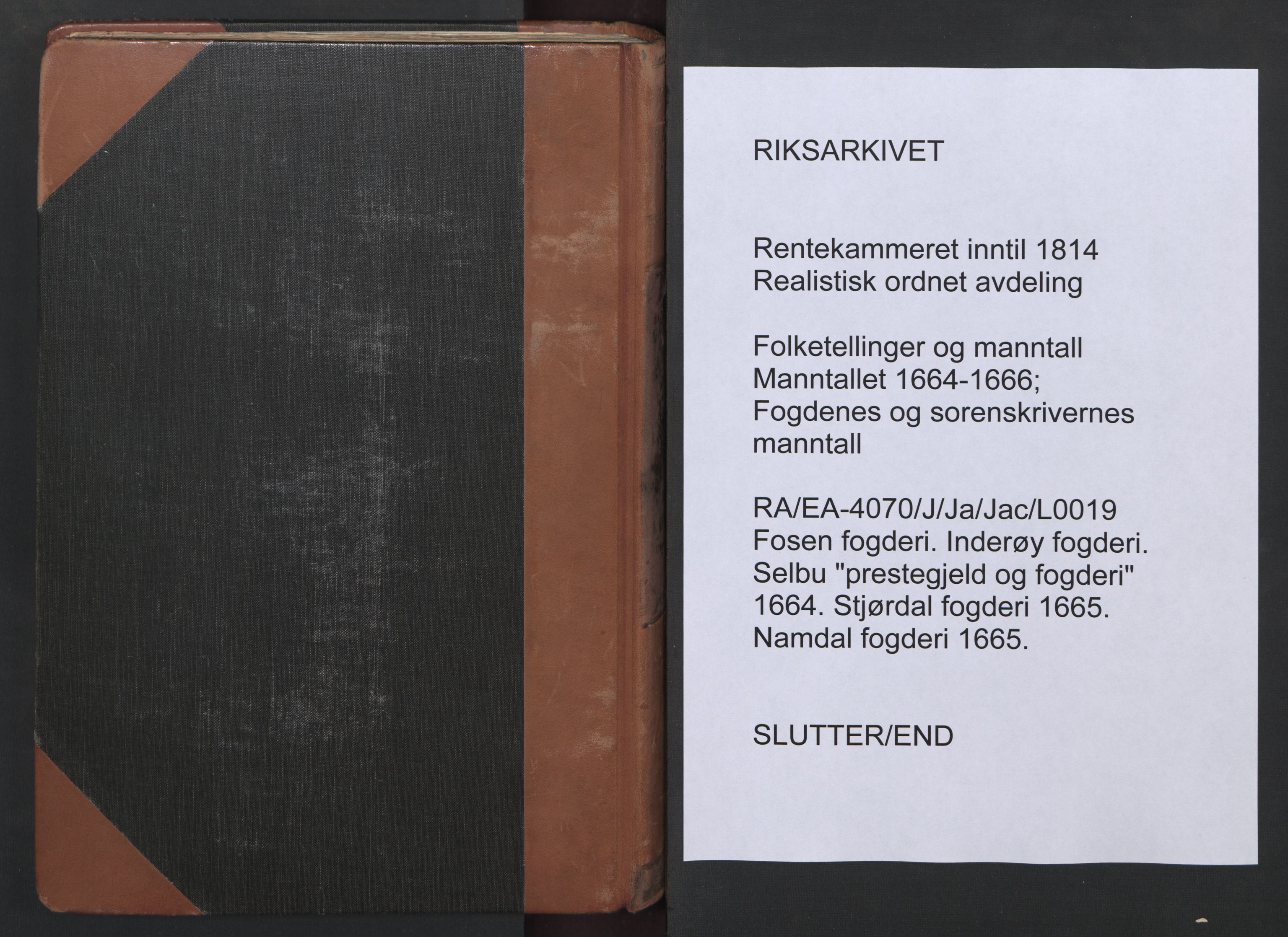 RA, Bailiff's Census 1664-1666, no. 19: Fosen fogderi, Inderøy fogderi, Selbu fogderi, Namdal fogderi and Stjørdal fogderi, 1664-1665