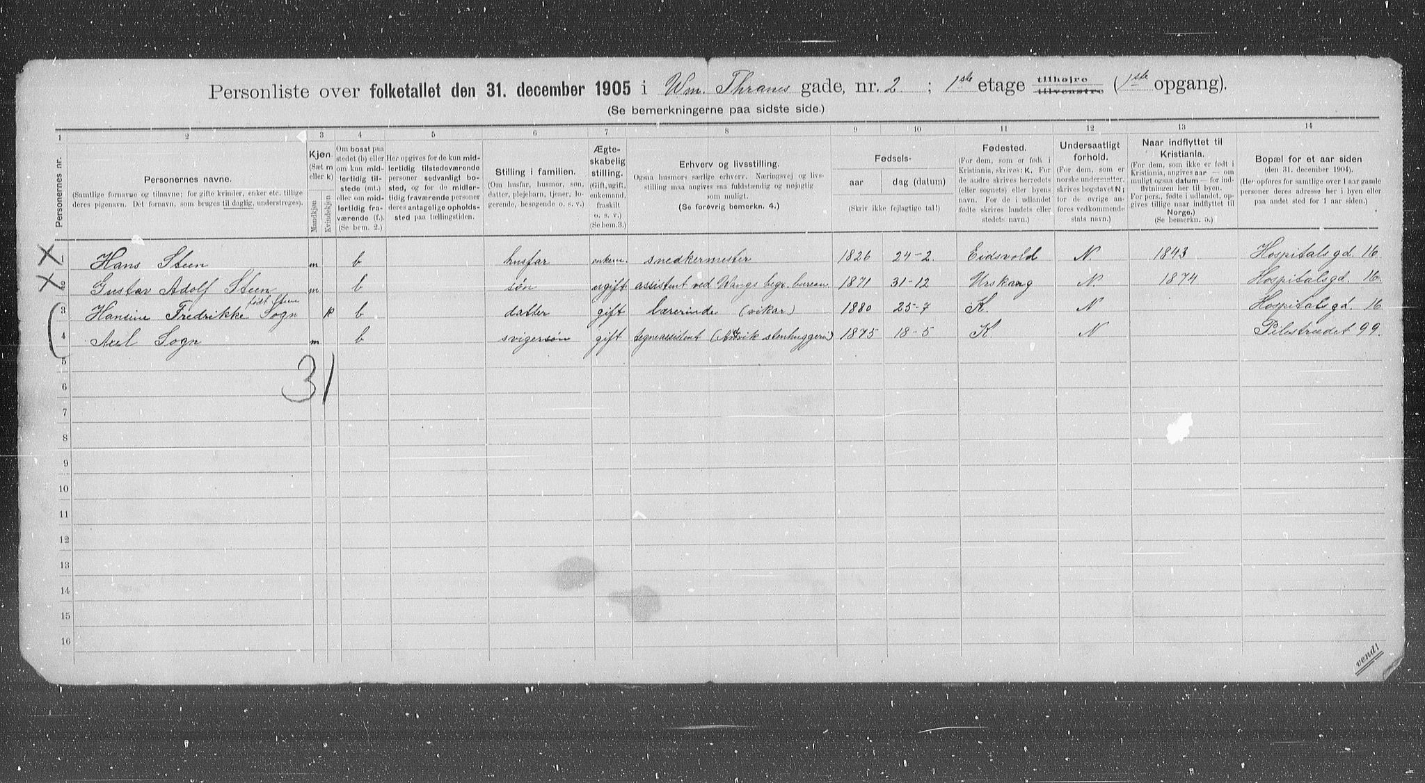 OBA, Municipal Census 1905 for Kristiania, 1905, p. 66343