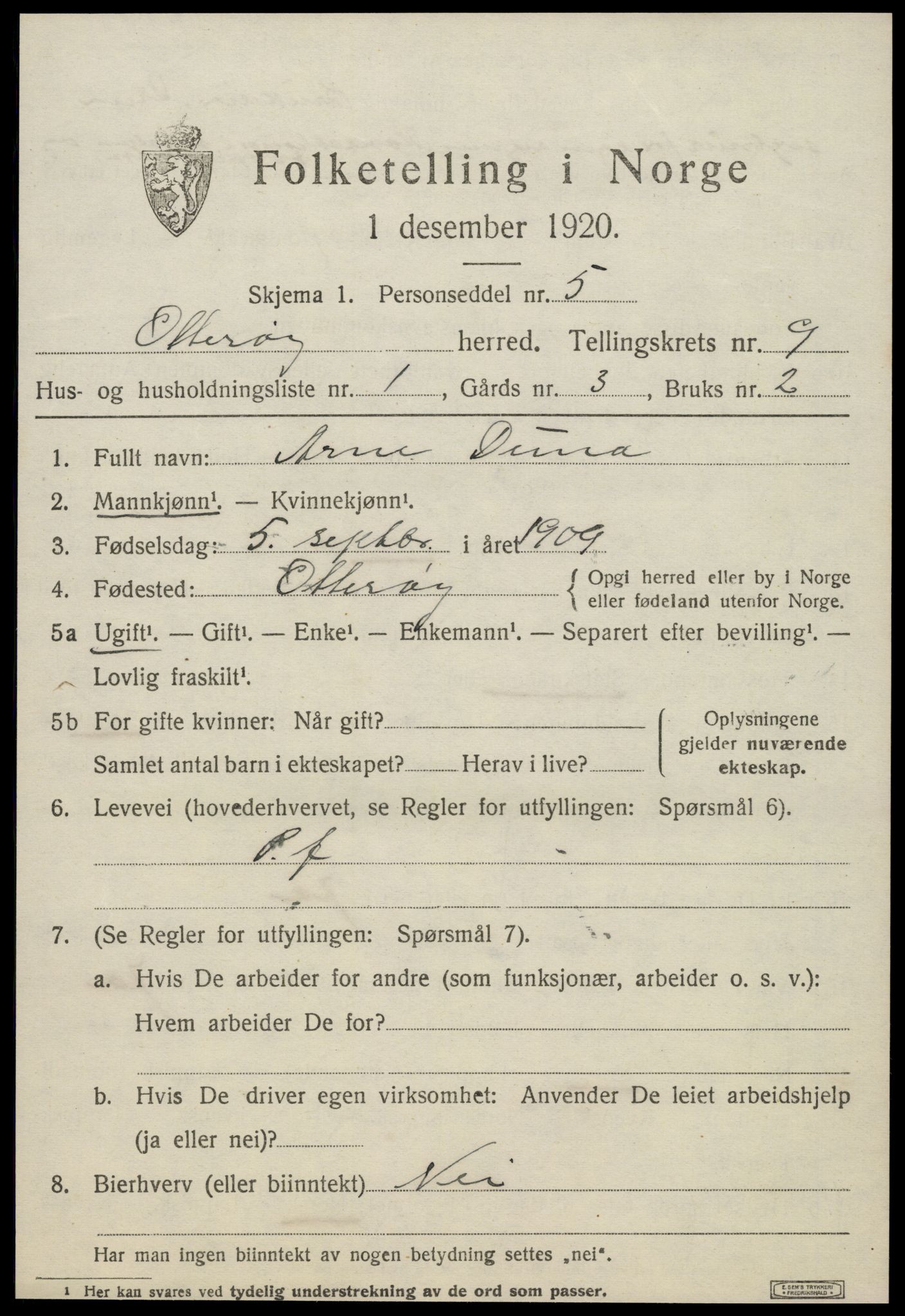 SAT, 1920 census for Otterøy, 1920, p. 3309