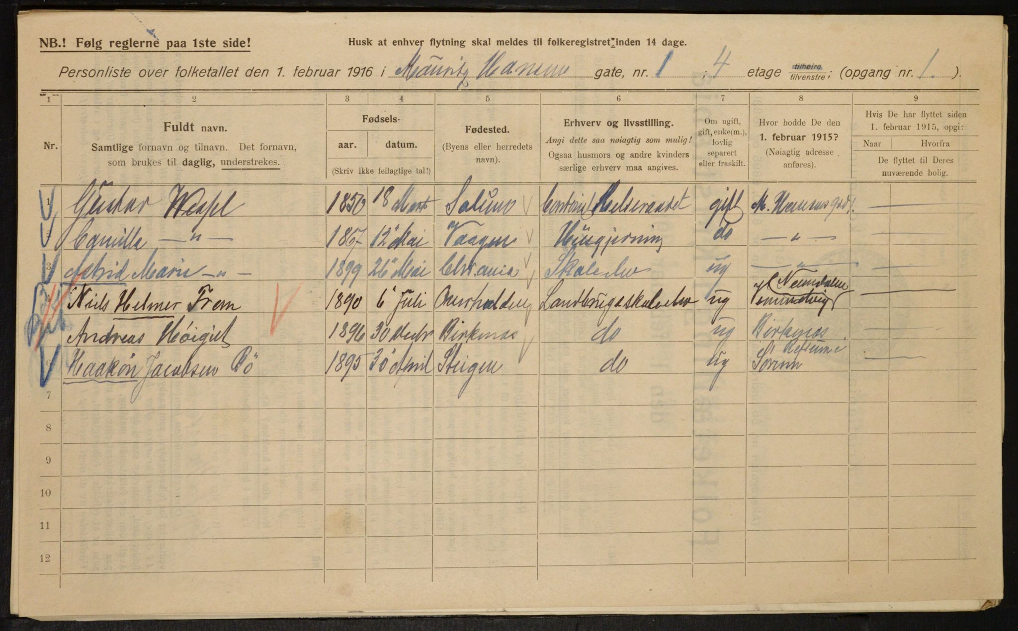 OBA, Municipal Census 1916 for Kristiania, 1916, p. 66504