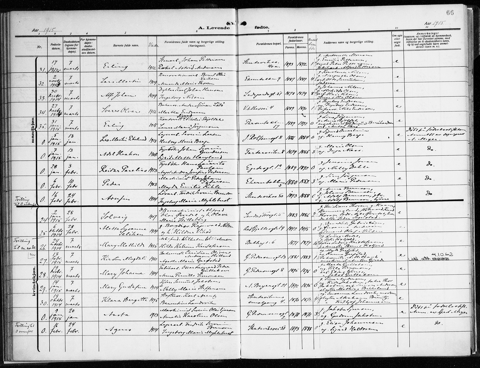 Sandviken Sokneprestembete, AV/SAB-A-77601/H/Ha/L0007: Parish register (official) no. B 4, 1912-1924, p. 66