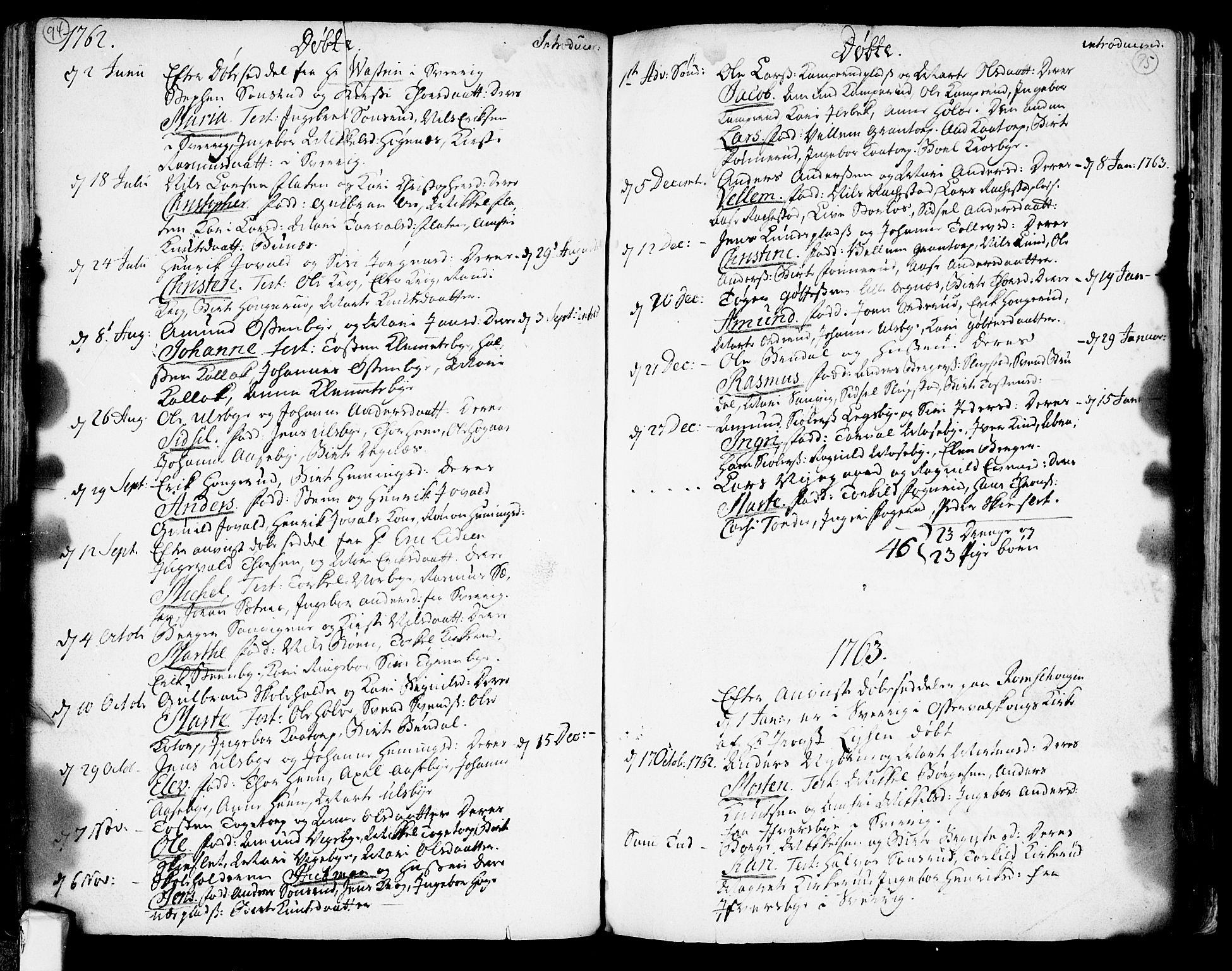Rødenes prestekontor Kirkebøker, SAO/A-2005/F/Fa/L0002: Parish register (official) no. I 2, 1733-1776, p. 94-95