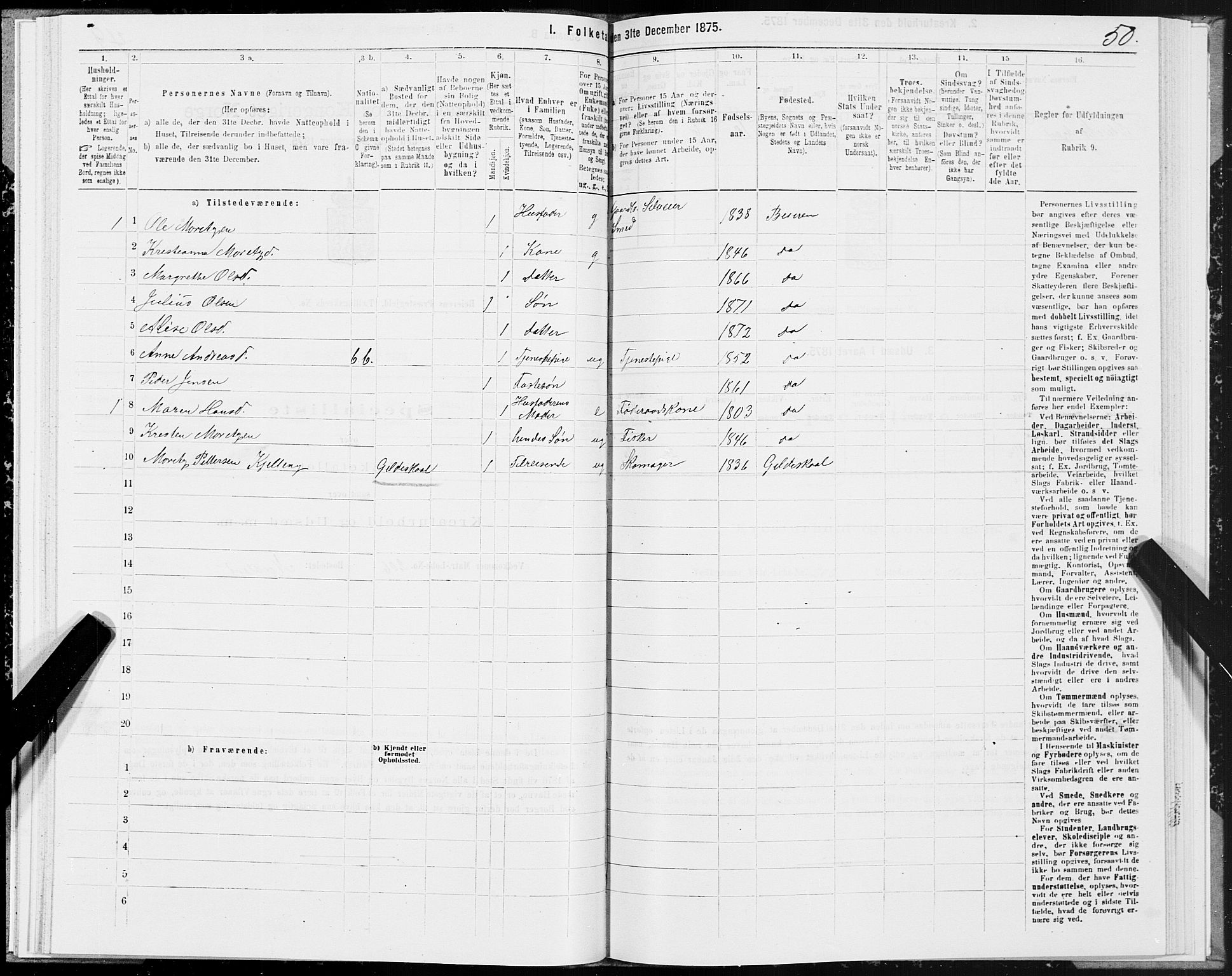 SAT, 1875 census for 1839P Beiarn, 1875, p. 1050