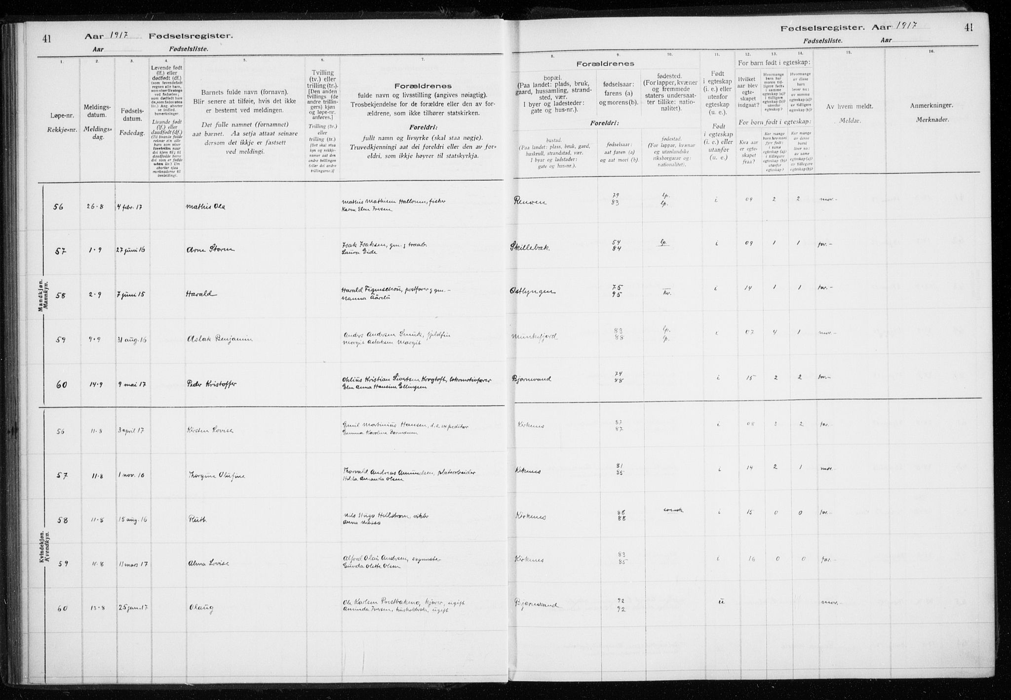 Sør-Varanger sokneprestkontor, AV/SATØ-S-1331/I/Ia/L0016: Birth register no. 16, 1915-1925, p. 41