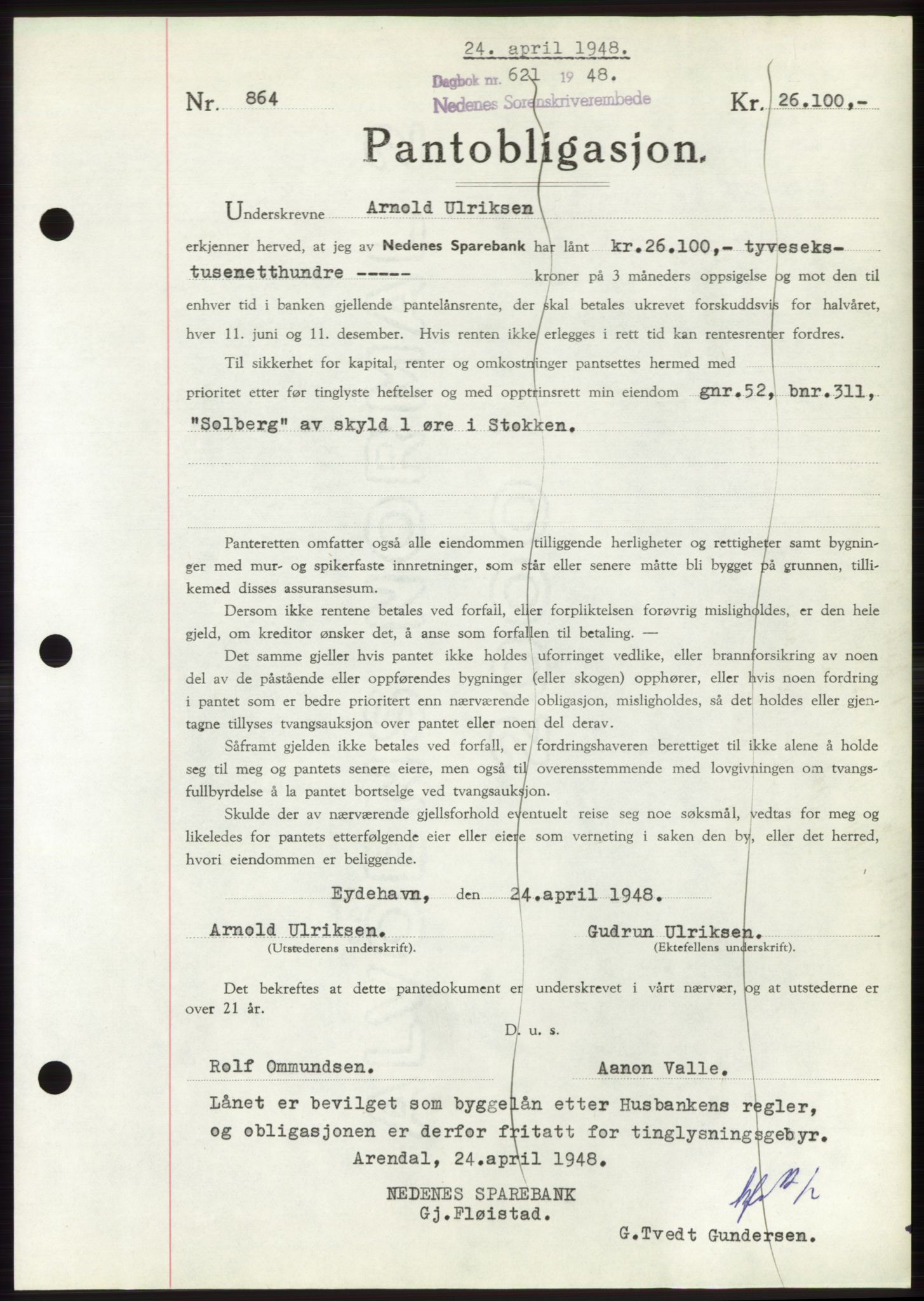 Nedenes sorenskriveri, AV/SAK-1221-0006/G/Gb/Gbb/L0005: Mortgage book no. B5, 1948-1948, Diary no: : 621/1948