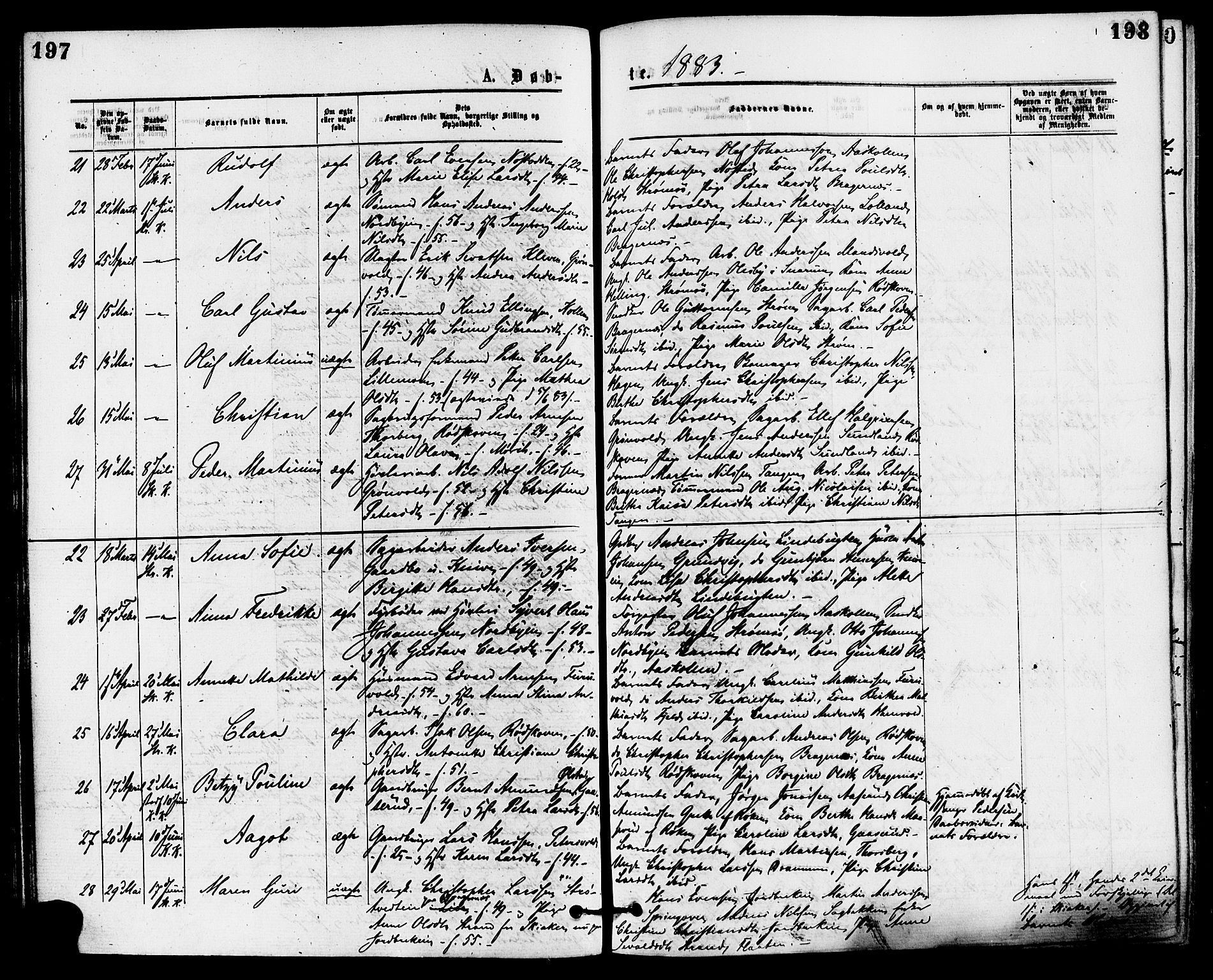 Skoger kirkebøker, AV/SAKO-A-59/F/Fa/L0005: Parish register (official) no. I 5, 1873-1884, p. 197-198