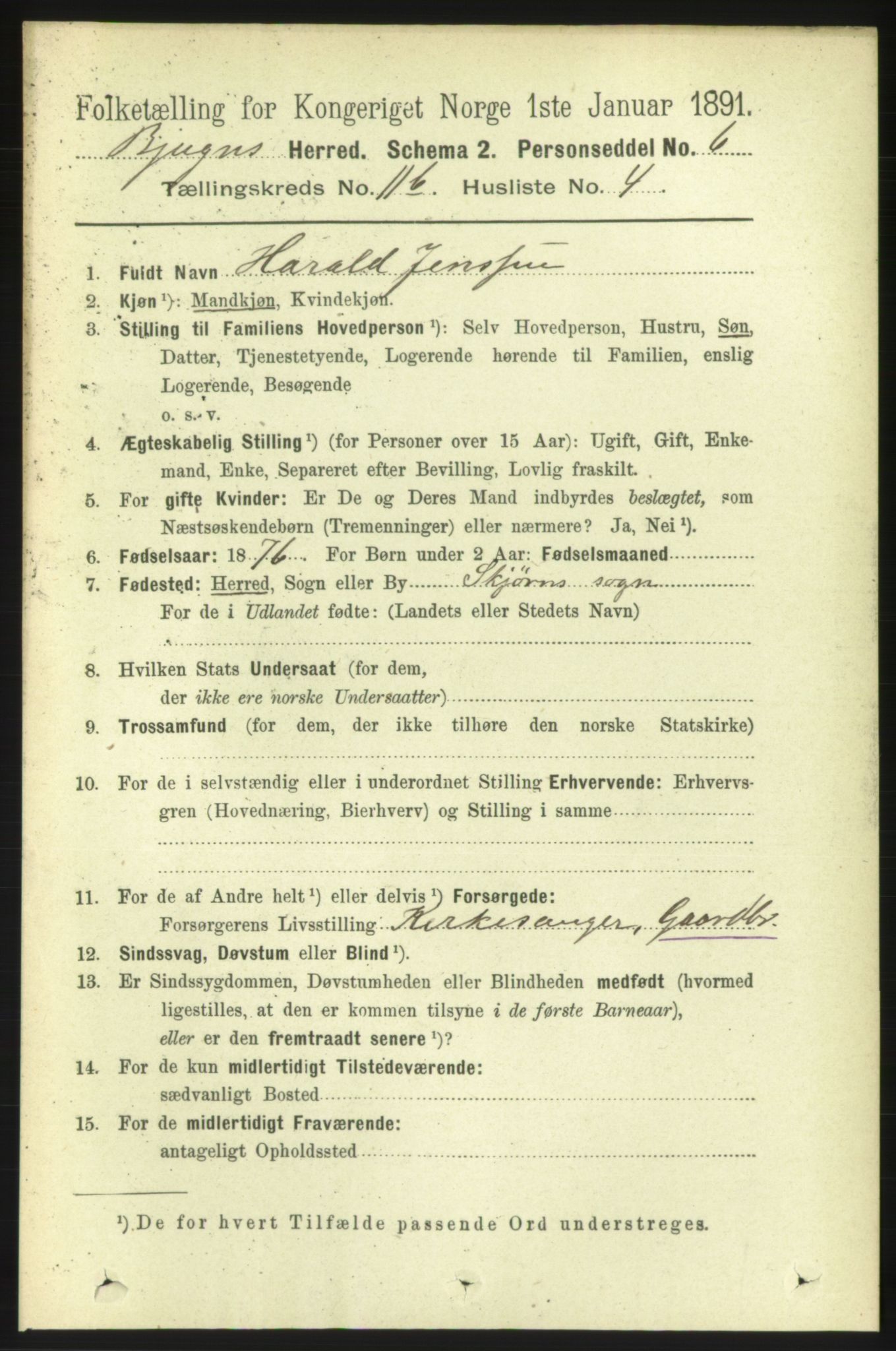 RA, 1891 census for 1627 Bjugn, 1891, p. 3195