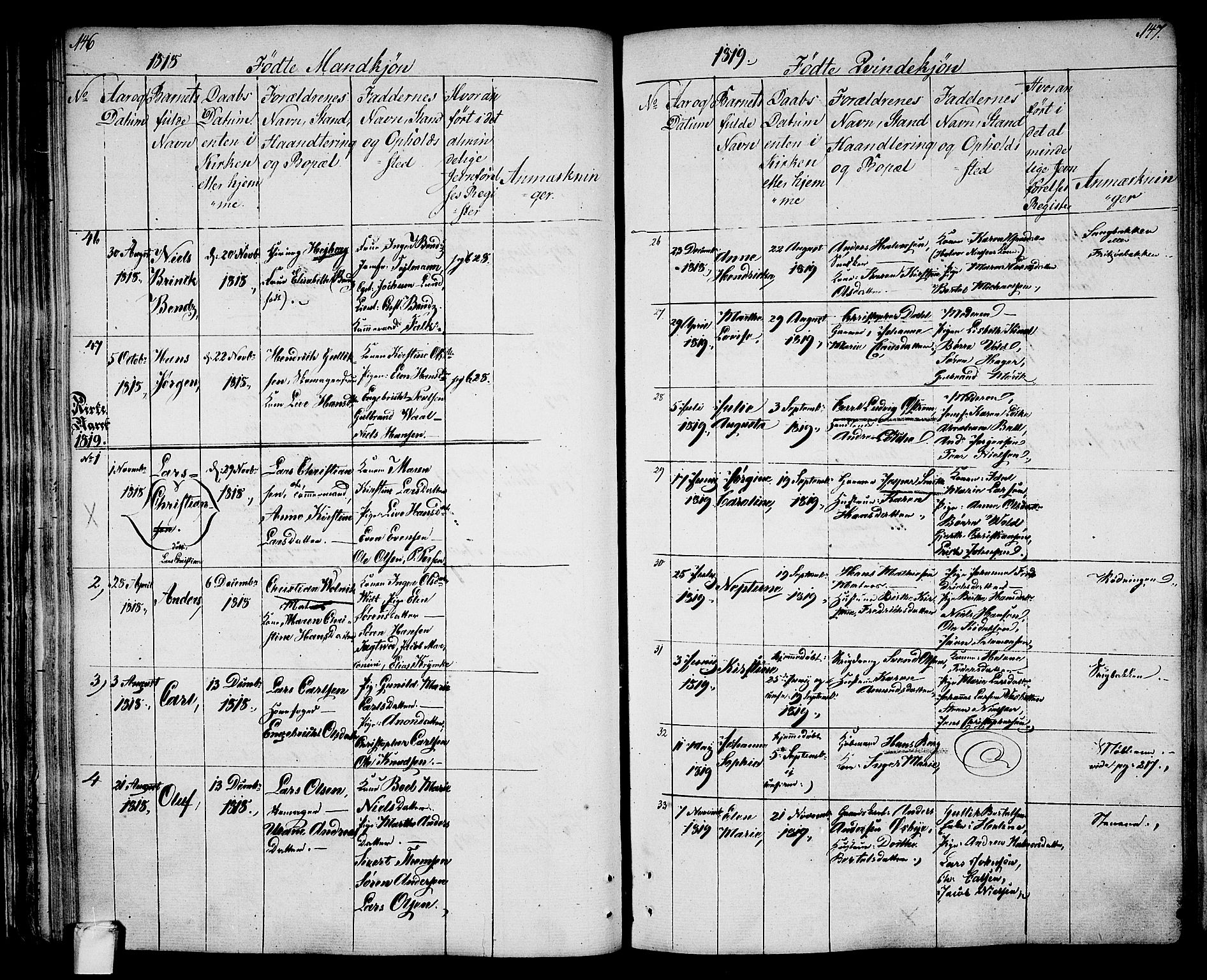 Larvik kirkebøker, AV/SAKO-A-352/G/Ga/L0002: Parish register (copy) no. I 2, 1807-1830, p. 146-147