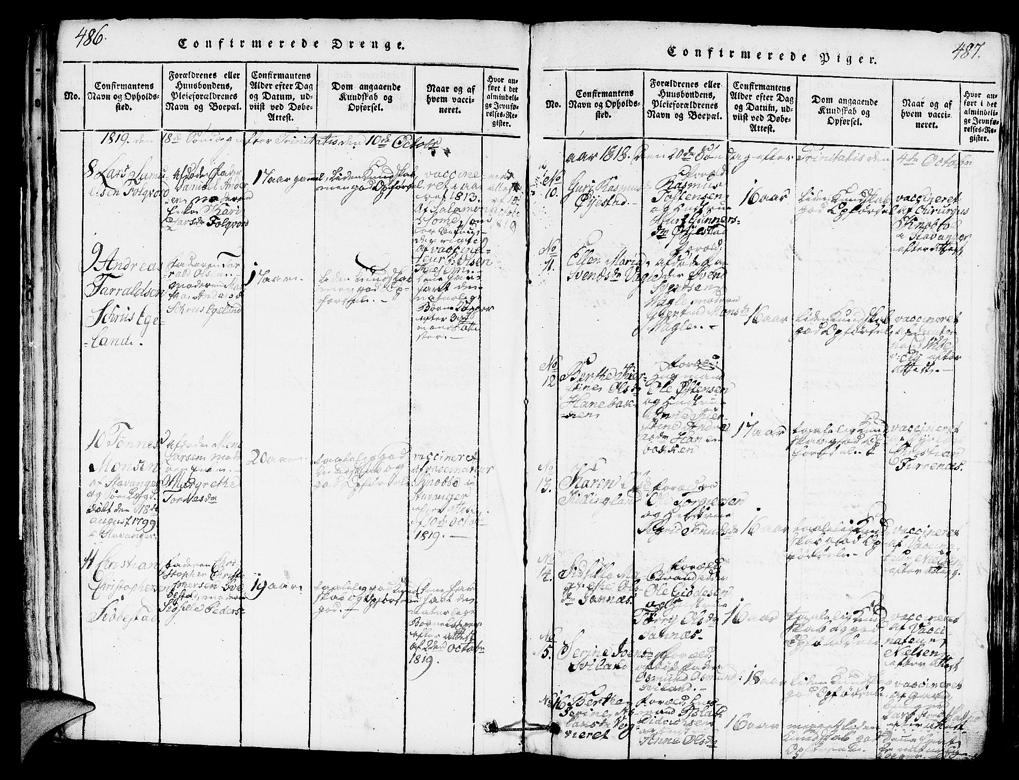 Høyland sokneprestkontor, AV/SAST-A-101799/001/30BA/L0006: Parish register (official) no. A 6, 1815-1825, p. 486-487