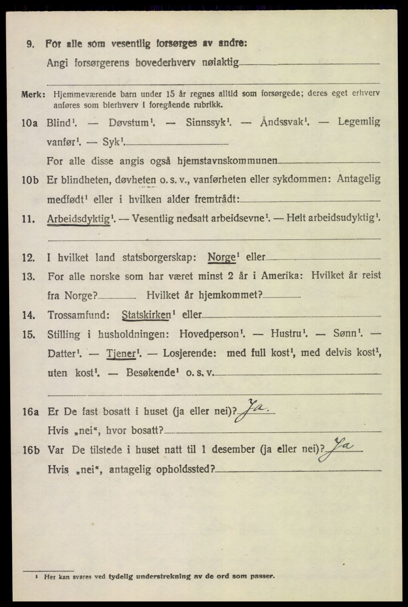 SAH, 1920 census for Tynset, 1920, p. 3167